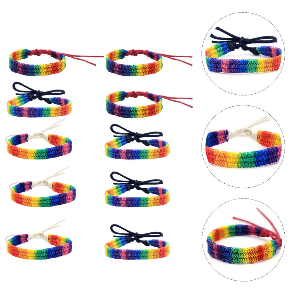 10pcs Handmade Pride Braided Bracelets - LGBT Rainbow Bracelet for Men & Women - Cotton Woven Rope Friendship Bracelet - Perfect for Pride Month, LGBTQ+ Events & Daily Wear