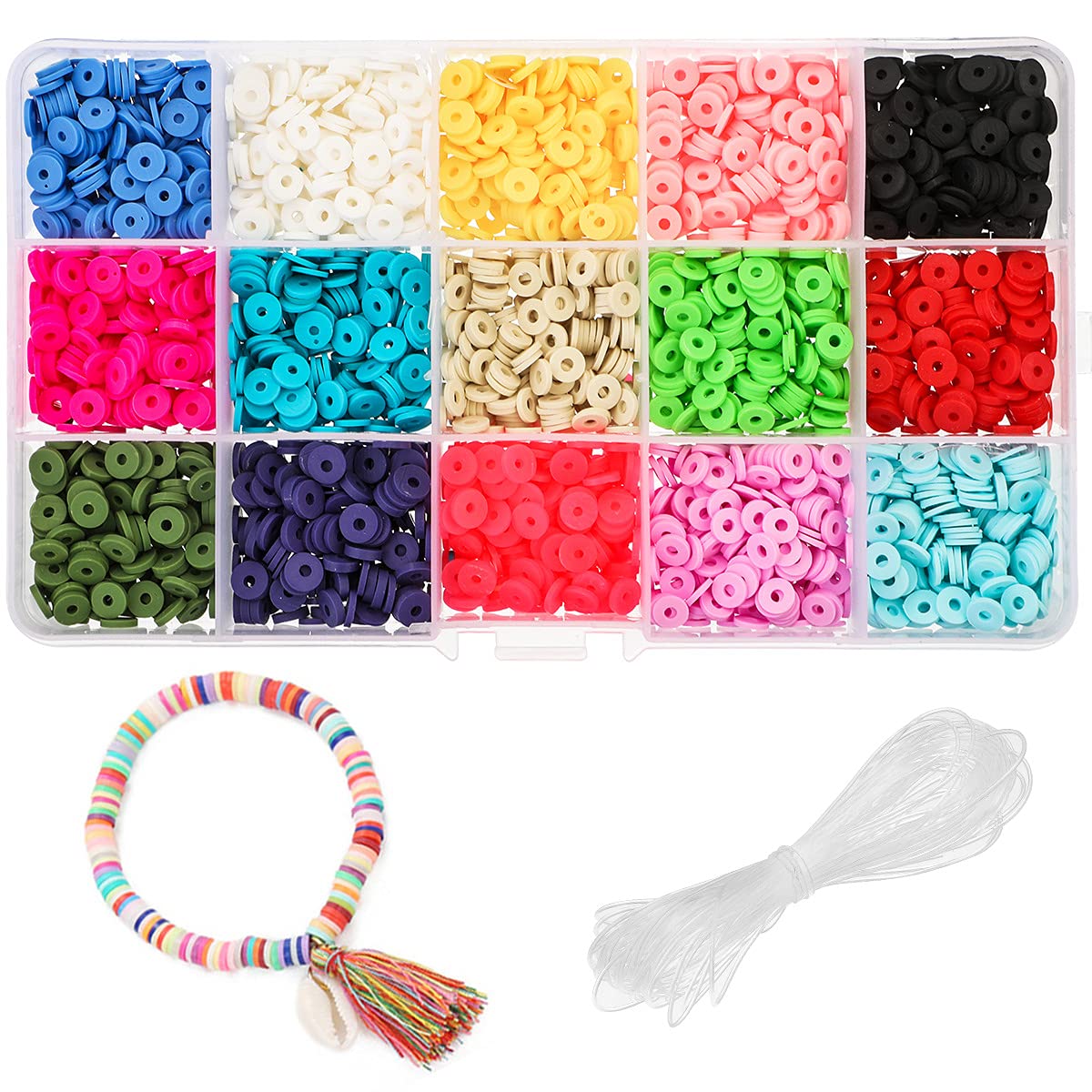 Colorful 6mm Polymer Clay Heishi Beads - Handmade Round Beads & Flat Vinyl Chip Disk Spacer Beads for Jewelry Making, DIY Crafts, Bracelets, Necklaces - Perfect for Boho, Friendship & Handmade Jewelry Designs
