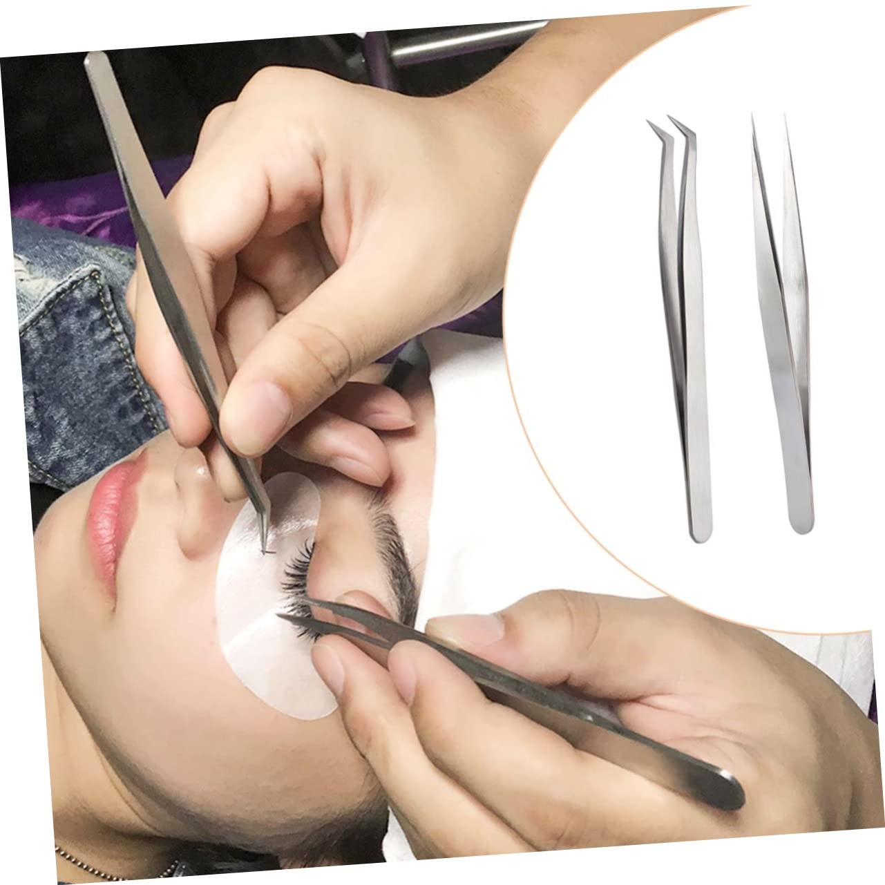 Premium Stainless Steel False Eyelash Tweezers - 7-Shaped Clip for Lash Extensions & Makeup | Professional Precision Tool for Salon & Home Use