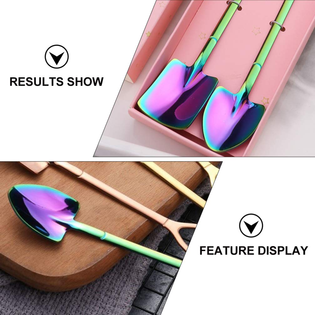 DOITOOL 2-Piece Stainless Steel Mini Shovel Tea Coffee Sugar Spoon Set - Perfect for Cocktail Stirring, Ice Cream, Desserts & Coffee Accessories - Elegant Silverware Gift Boxed Set for Home, Cafe & Party Use