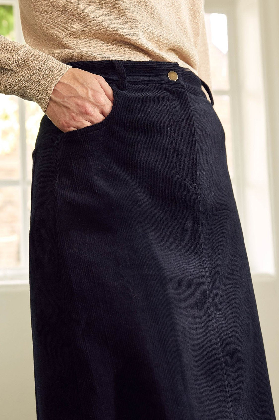 Mallory Stretch Corduroy Skirt for Women - Comfortable High Waist A-Line Mini Skirt in Black | Perfect for Casual Wear, Office Outfits & Fall Fashion