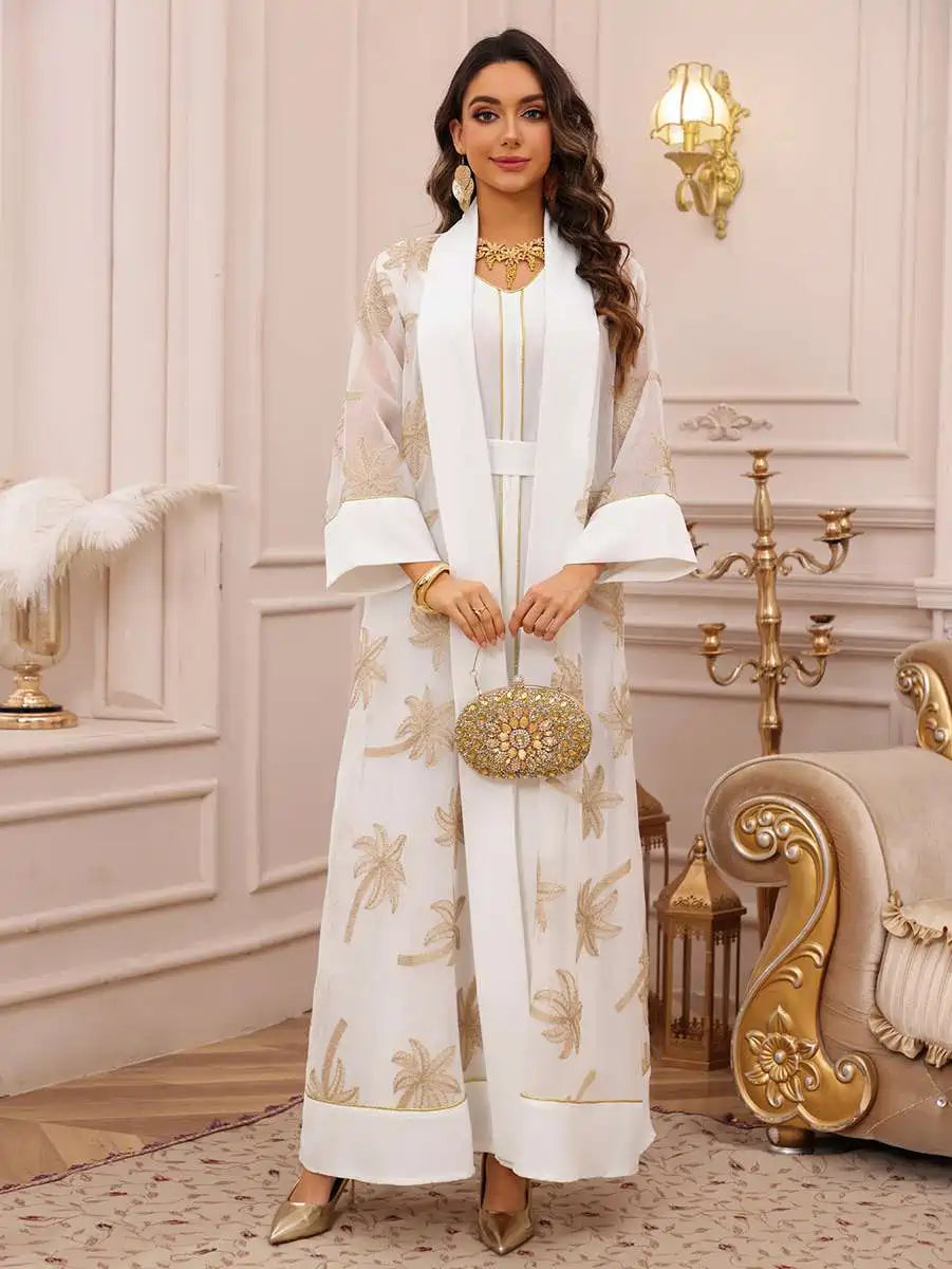 Urgarment 2 Piece Embroidered Eid Dress Set - Elegant Caftan Kaftan with Sleeveless Inner Dress #25481 | Perfect for Eid Celebrations, Weddings & Special Occasions