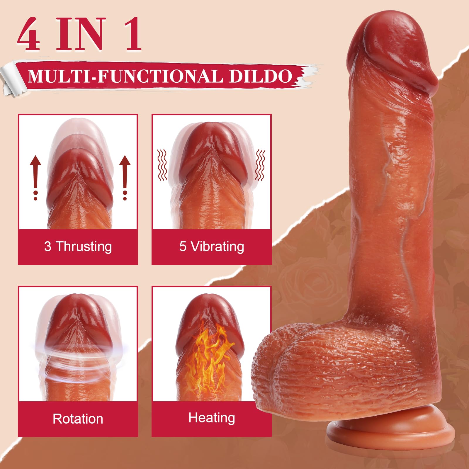 Remote Control Realistic Thrusting Vibrating Dildo with Suction Cup - Lifelike Silicone G-Spot & Anal Sex Toy for Couples - Perfect for Solo Play, Partner Exploration & BDSM Scenes