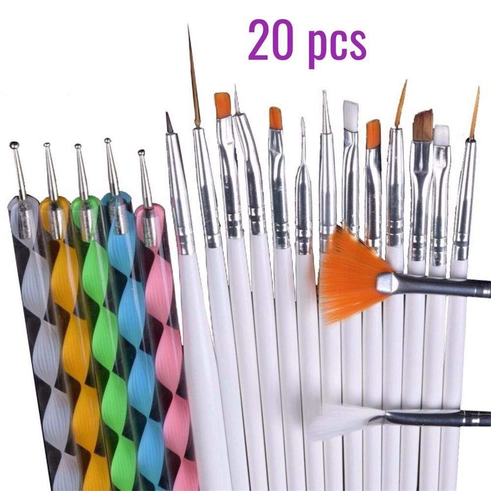 20Pcs Nail Art Brush Set - Dotting, Painting & Drawing Tools for Professional Manicure | Polish Brush Pen Kit for Nail Design (Pink) | Perfect for Home Salon, DIY Nail Art & Professional Use