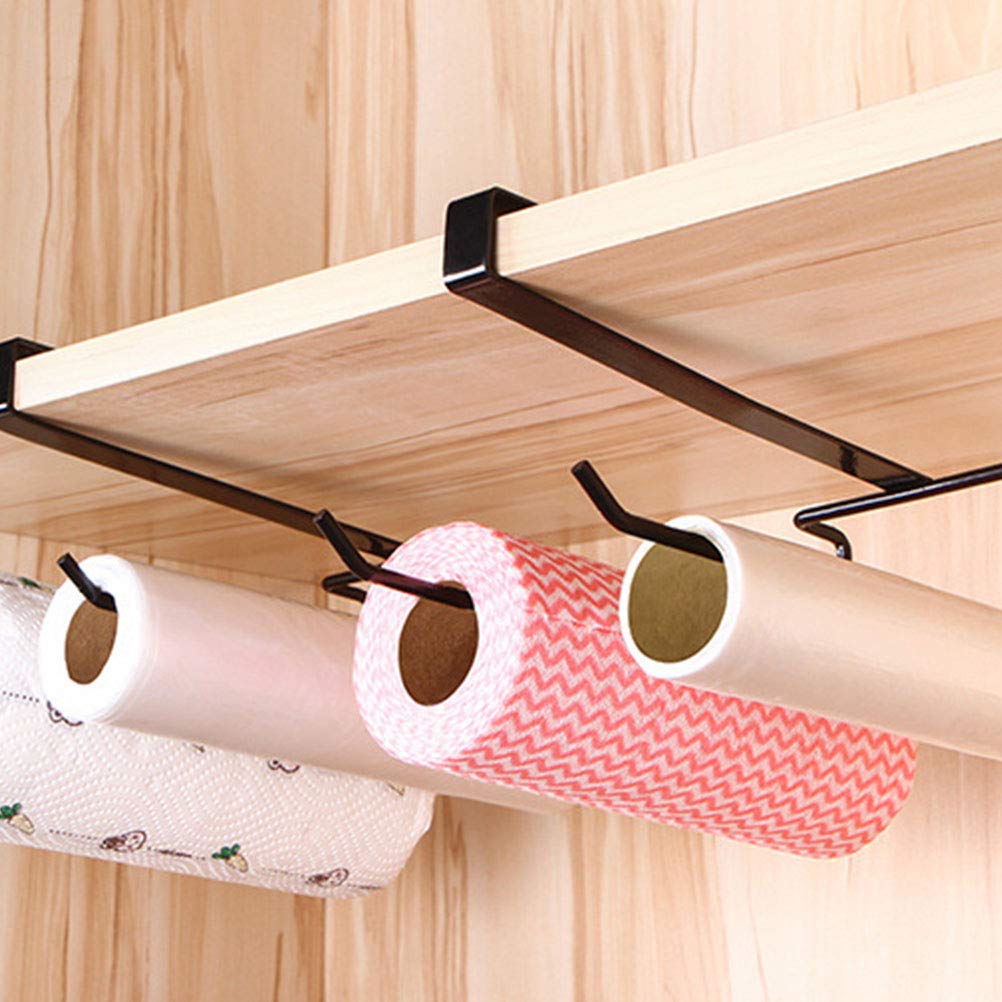 2-Pack No Punch Under Cabinet Paper Towel Holder & Toilet Tissue Organizer - Space-Saving Kitchen Storage for Paper Towels, Plastic Wrap & More - Perfect for Under Sink, Pantry or Cabinet Door Organization