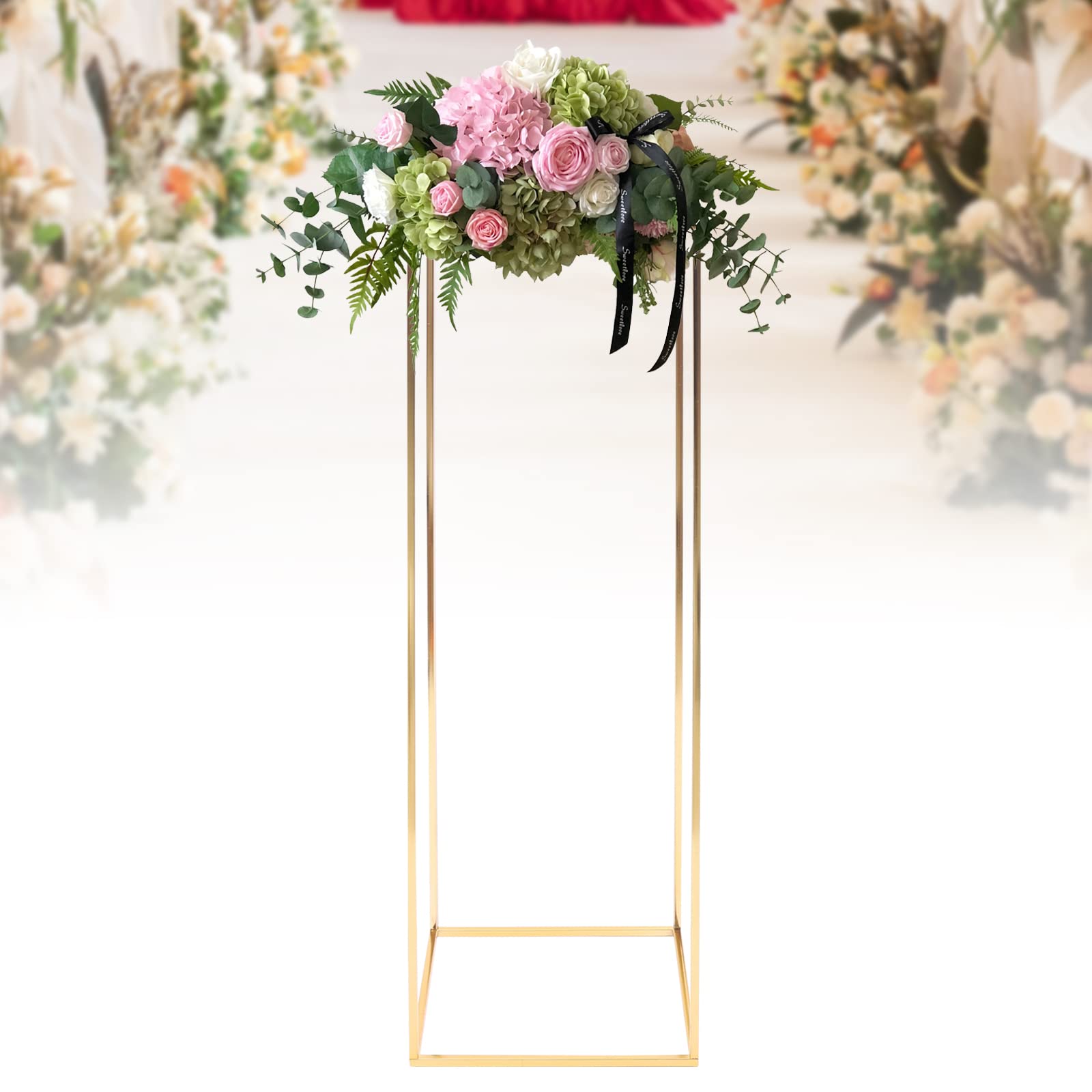 Fichiouy Gold Geometric Floor Stand Vase - 100cm Tall Metal Flower Arrangement Display with Acrylic Board for Wedding, Party & Home Decor | Elegant Dinner Table Centerpiece for Events & Interior Design