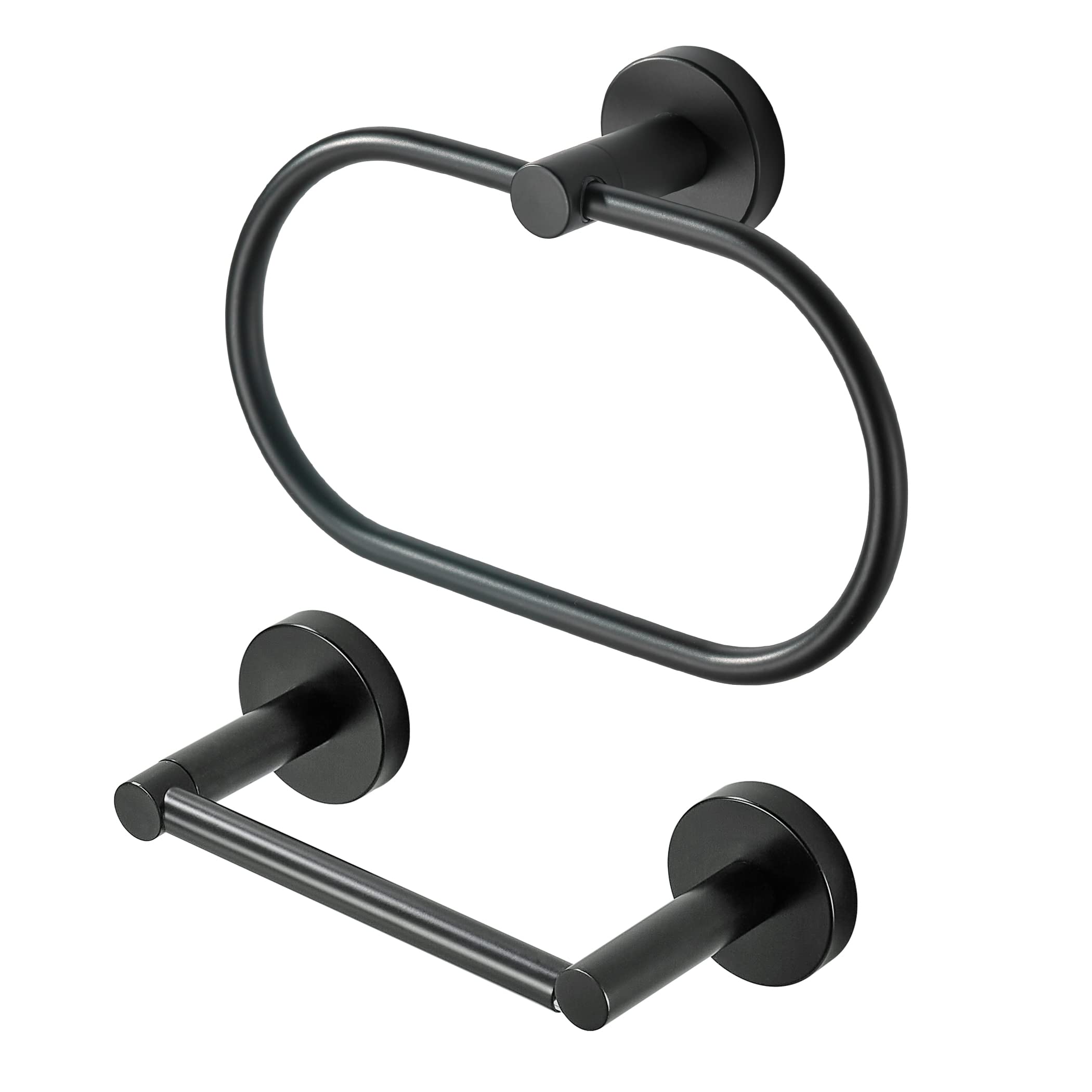 Stainless Steel Toilet Paper Holder & Hand Towel Ring Set - 2-Piece Matte Black Wall Mount Bathroom Accessories for Modern & Luxury Home Decor