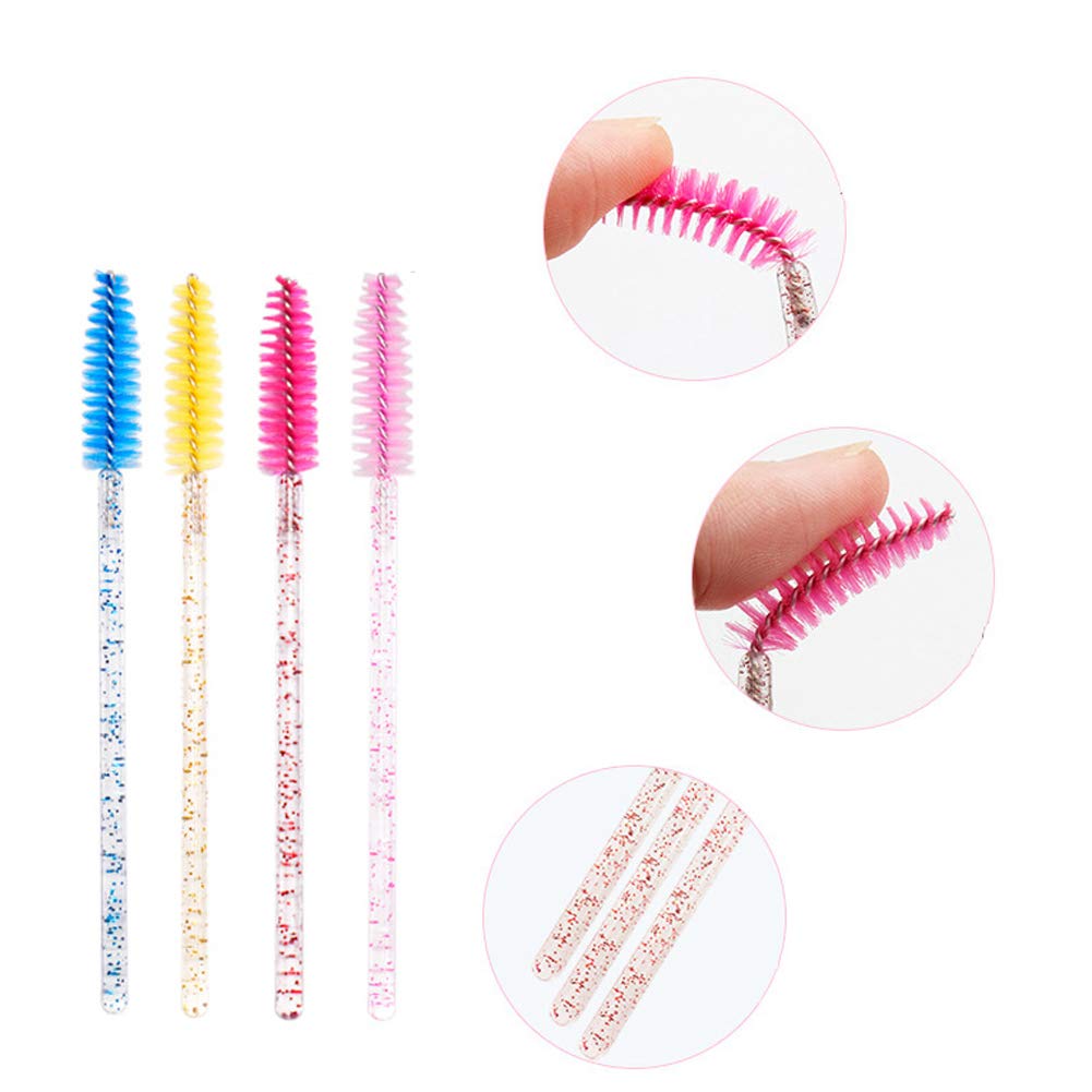 100-Piece Multi-Color Crystal Disposable Eyelash & Eyebrow Brushes - Shiny Mascara Wands for Lash Extensions, Makeup Application & Professional Salon Use - Perfect for Beauty Artists, DIY Makeup & Home Spa Days
