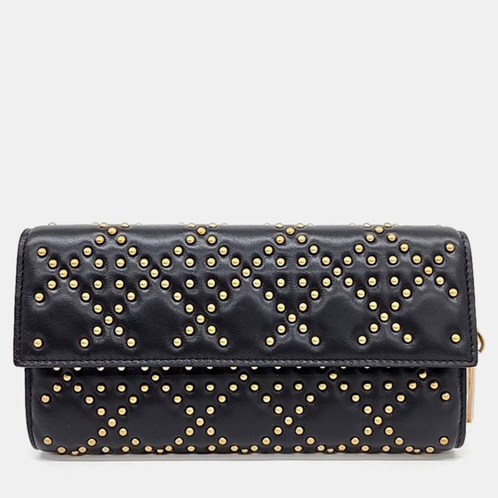 Black Cannage Leather Stud Clutch Bag for Women - Elegant Evening Clutch with Studded Design - Perfect for Parties, Weddings & Special Occasions