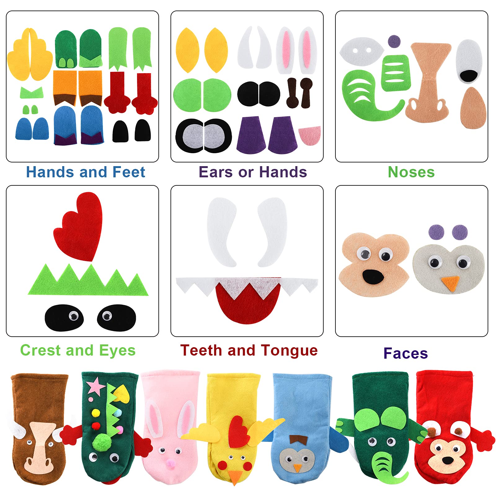 TOPZEA 12 Pack DIY Hand Puppet Making Kit for Kids - Creative Craft Art Supplies with Felt Sock Puppets, Pompoms & Googly Eyes - Perfect for Storytelling, Role Play, Classroom Activities & Birthday Party Favors