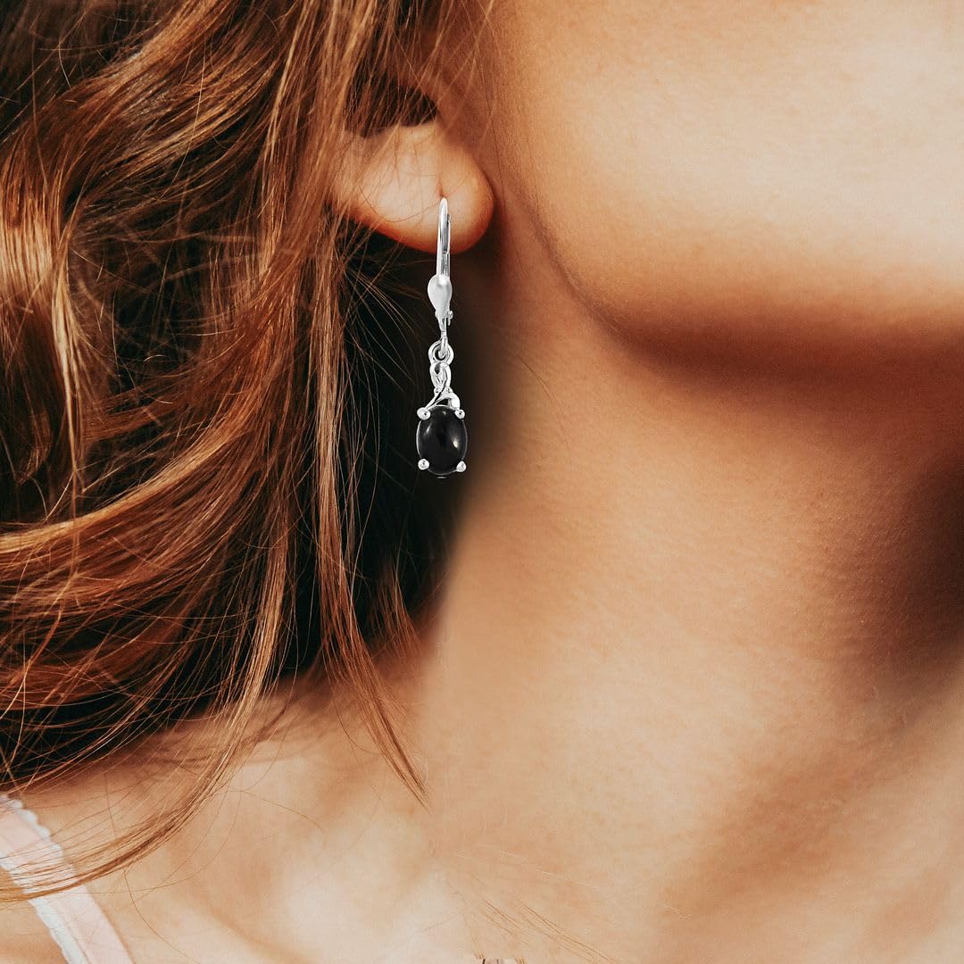 925 Sterling Silver Black Tourmaline Dangle Earrings for Women | Leverback Crystal Jewelry | Birthday Gift for Her | Perfect for Everyday Wear, Date Nights & Special Occasions