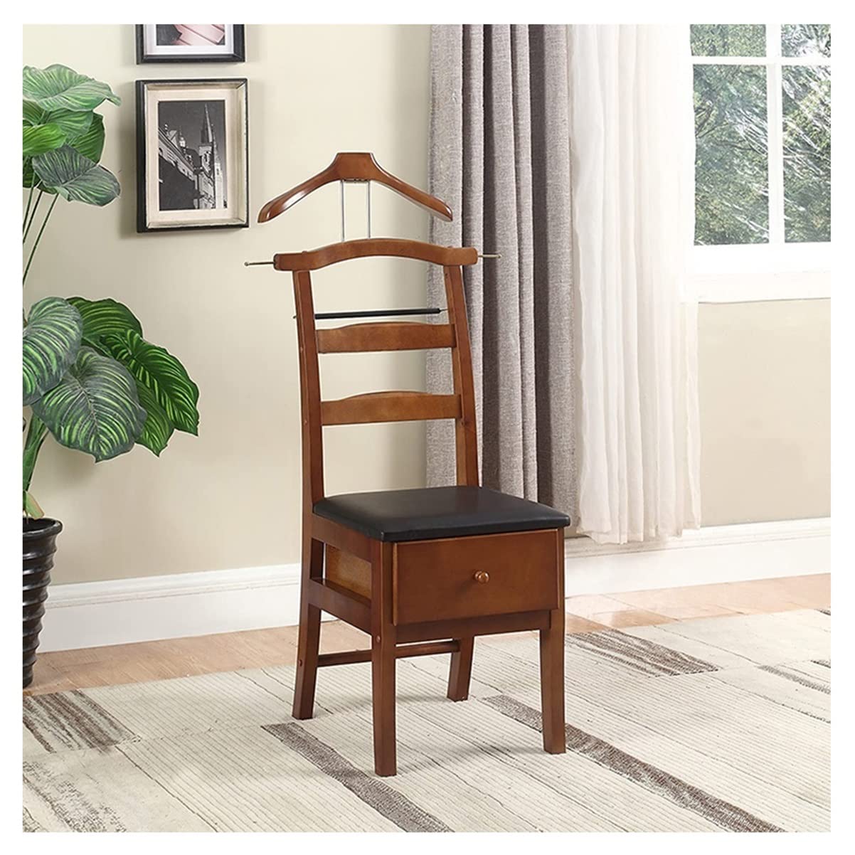 Wooden Valet Stand with Drawer - Freestanding Clothes Rack with Trouser & Tie Bar - Suit Valet Stand for Men & Women - Perfect for Bedroom, Closet & Dressing Room Organization