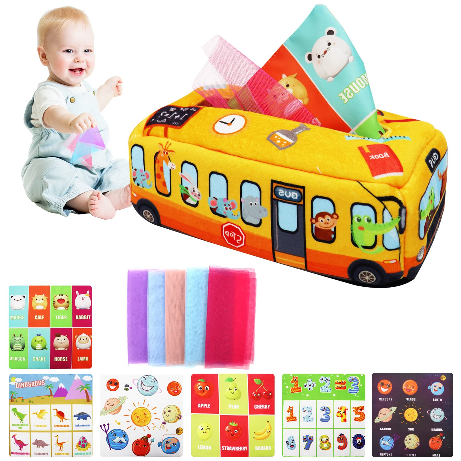 Montessori Baby Tissue Box Sensory Toy - Early Learning Developmental Toys for 6-12 Month Old Infants | Magic Pulling Tissue Box for Toddlers 1 Year Old | Perfect Gift for Boys & Girls | Great for Fine Motor Skills Practice & Sensory Play