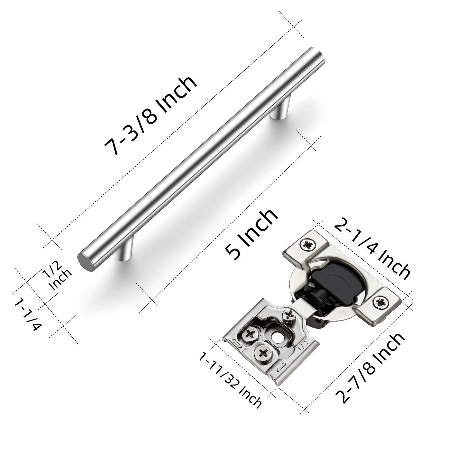 30 Pack 7 Inch Brushed Nickel Cabinet Pulls & 50 Pack 25 Pairs 1/2 Inch Overlay Soft Close Hinges - Premium Kitchen & Bathroom Hardware for Smooth Cabinet Doors and Drawers