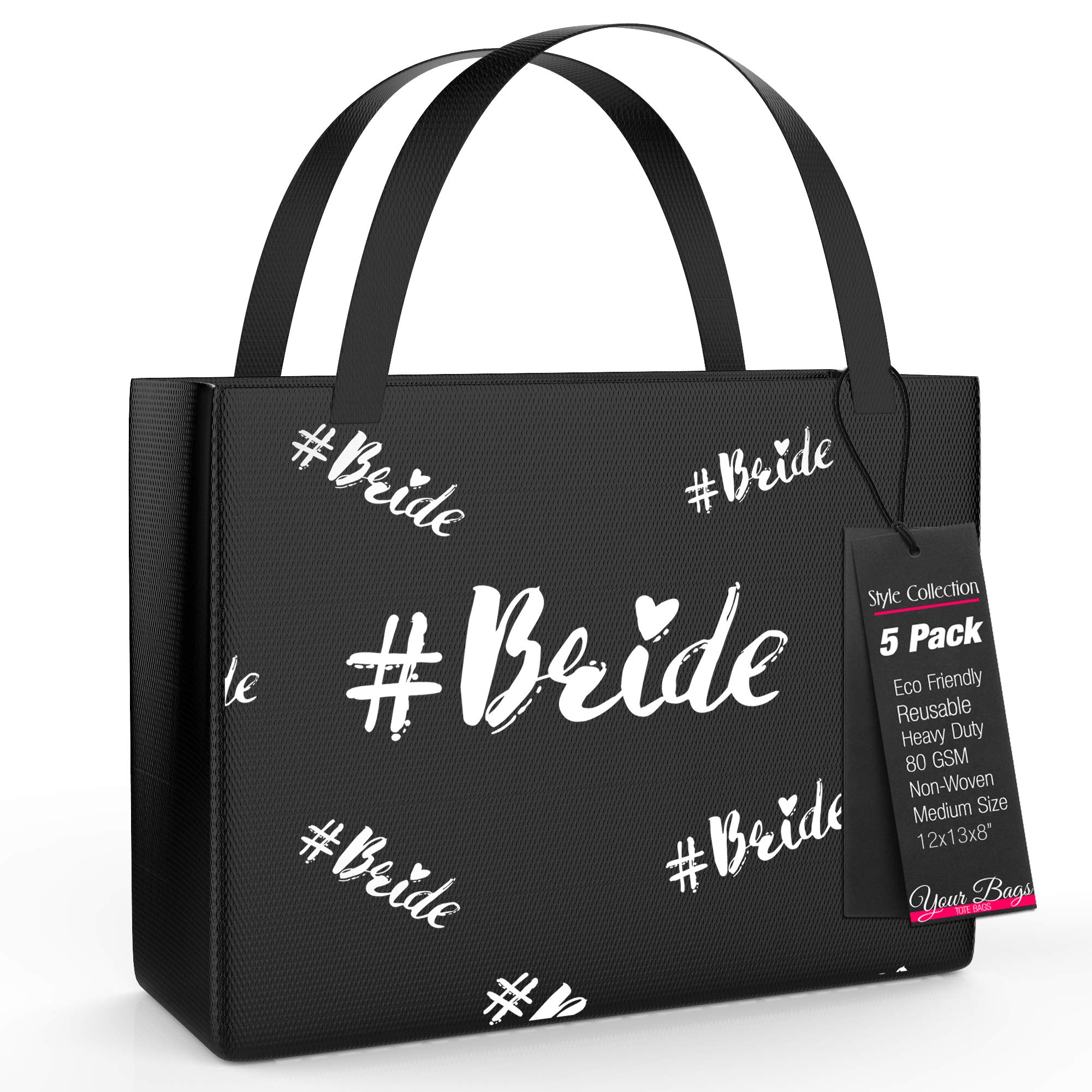 Bridesmaid Tote Bags 12x13 Inch - 5 Pack Wedding Party Gift Set for Bride Tribe, Team Bride Accessories & Bachelorette Party - Perfect for Bridal Shower, Wedding Prep & Girls' Getaway