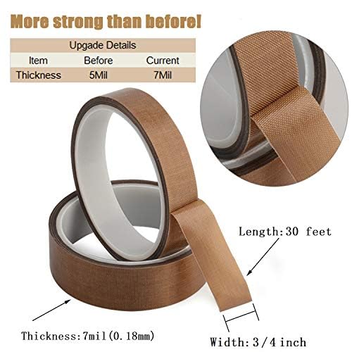 High-Temperature PTFE Coated Fiberglass Adhesive Tape - 3/4 Inch x 30 Feet Teflon Fabric Tape for Vacuum Sealer Machines & Hand Impulse Sealers | Heat Resistant, Non-Stick Insulation Tape | Compatible with FoodSaver, Seal-A-Meal, Weston, Cabela's | Perfect for Food Packaging, Vacuum Sealing & Industrial Applications