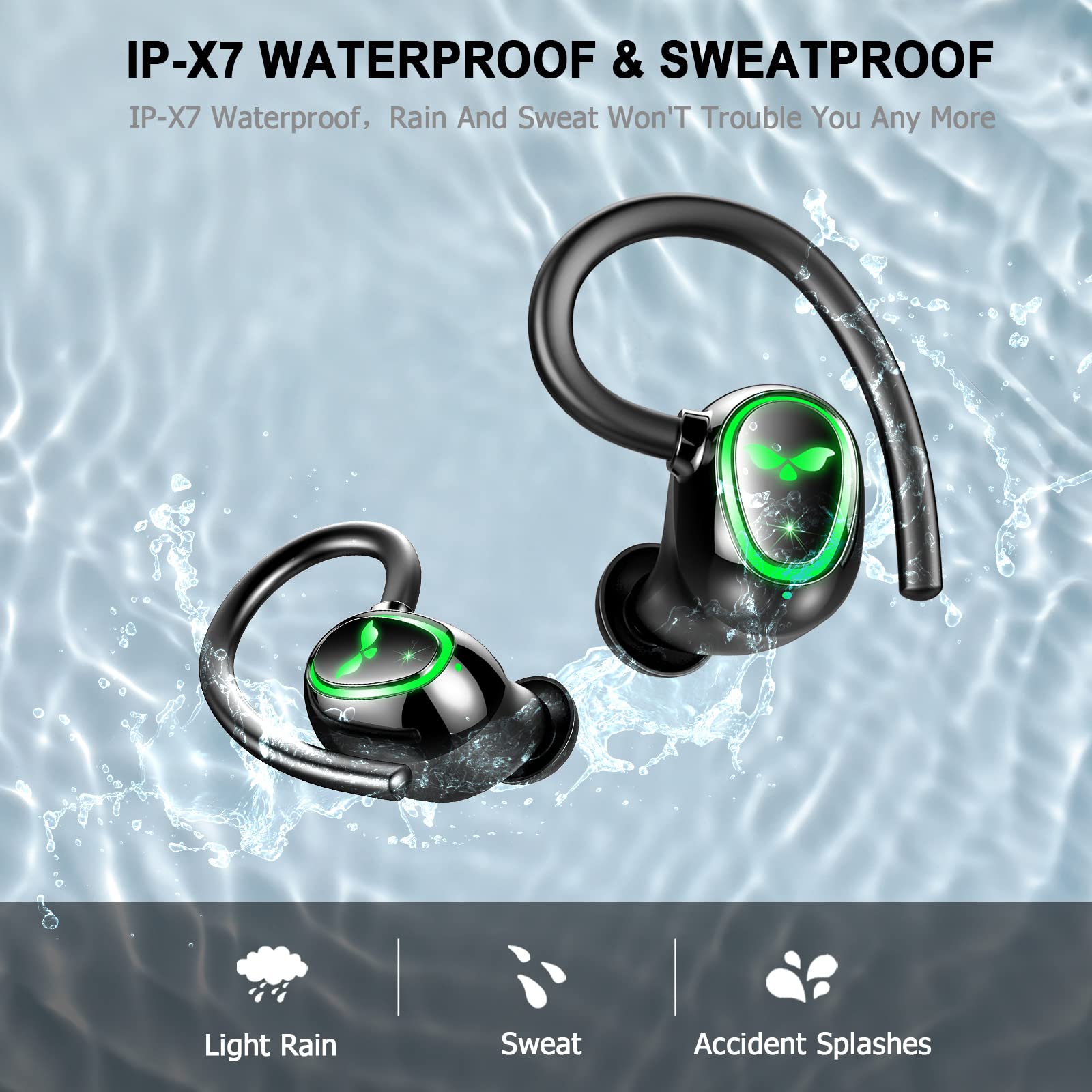 **Wireless Earbuds Bluetooth 5.3 with Dual Mic Noise Cancelling, IP7 Waterproof Sport Earhook Headphones, 48H Playtime & LED Display, USB-C Charging – Perfect for Running, Gym & Travel**