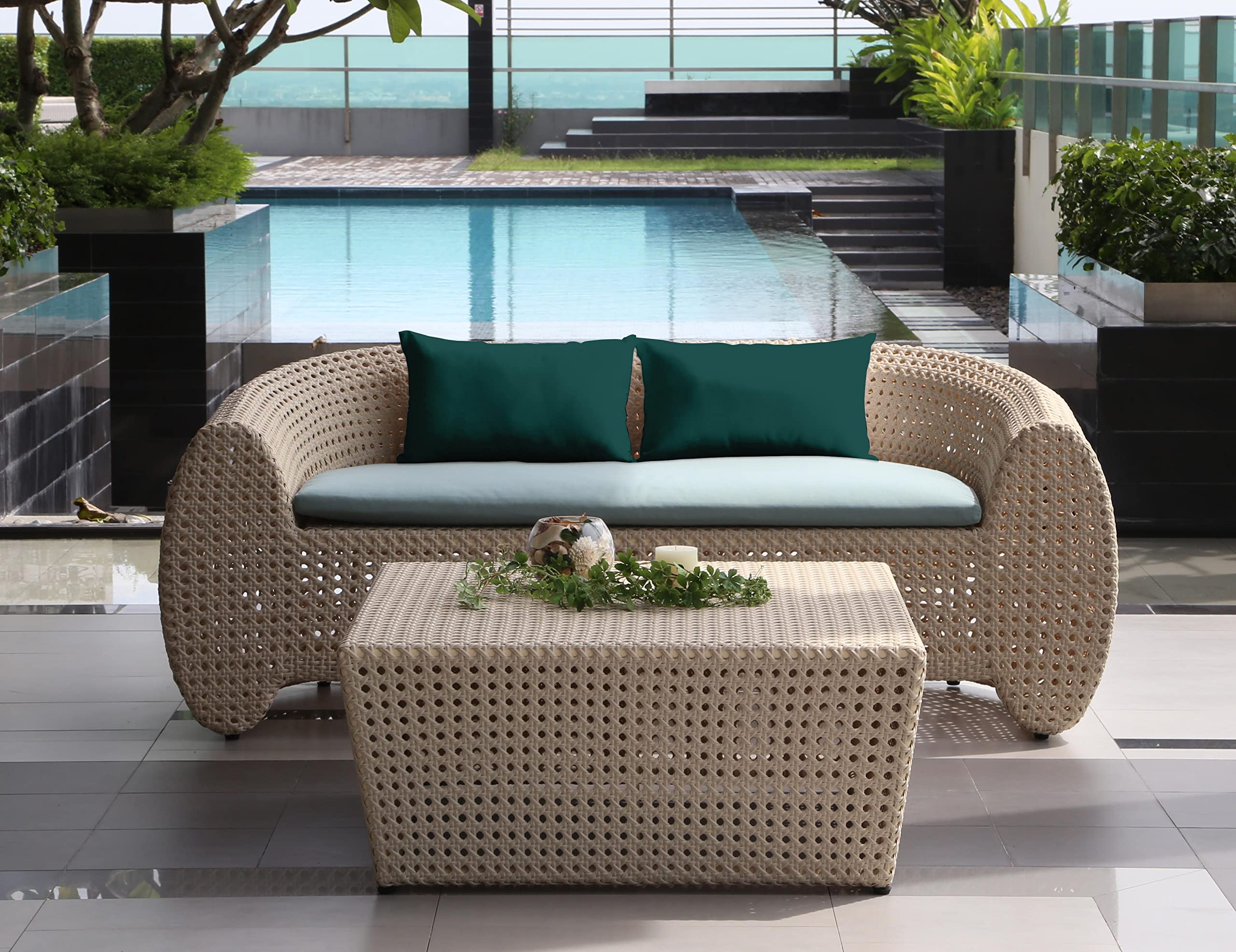 Waterproof All-Weather Teal Blue Polyester Lumbar Pillow Set of 2 - Indoor/Outdoor Decorative Throw Pillows for Patio Furniture, Sofa & Bed - Perfect for Living Room, Garden and Poolside Relaxation