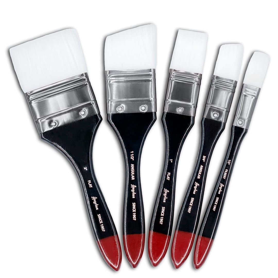 Angelus Large Paint Brush Set of 5 - Professional Acrylic & Oil Paintbrushes for Canvas, Murals, Sneaker Customization & DIY Crafts - Perfect for Artists, Hobbyists & Home Decor Projects