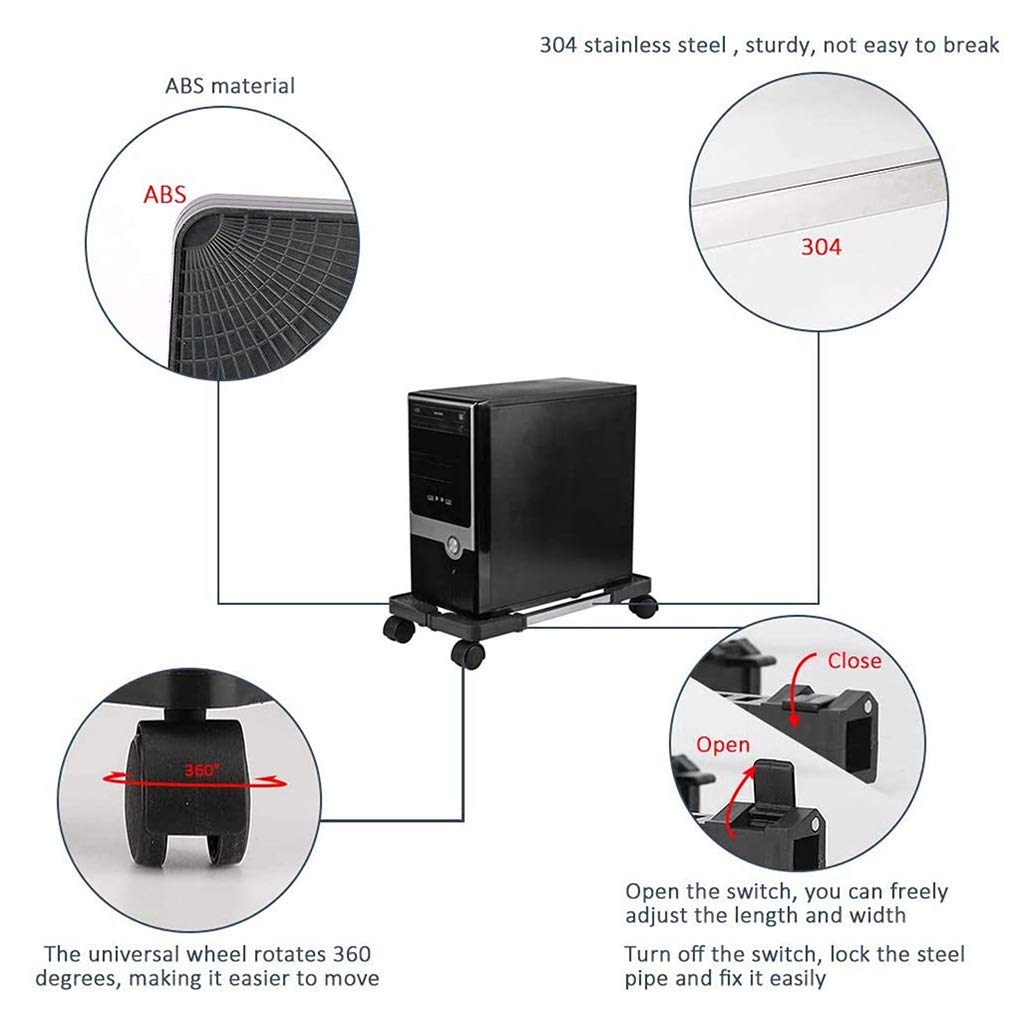 Limtula Adjustable Black ABS PC CPU Stand Holder - Tower Case Computer Stand Cart for Home & Office Desktop Setup