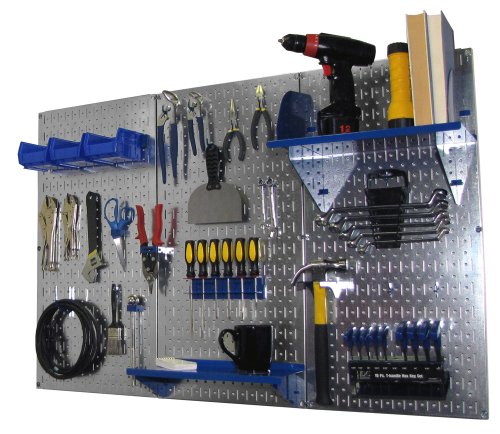 Metallic Pegboard With Blue Accessories
