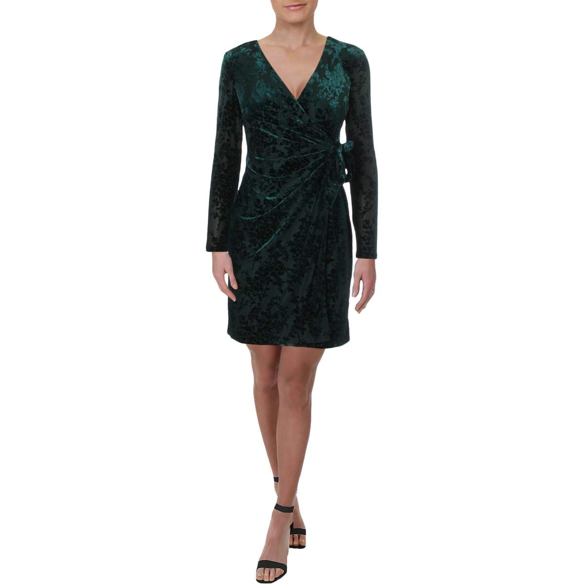 Ralph Lauren Women's Flocked Velvet Wrap Dress - Elegant Sleeveless Party Dress for Evening Events, Weddings & Holiday Gatherings