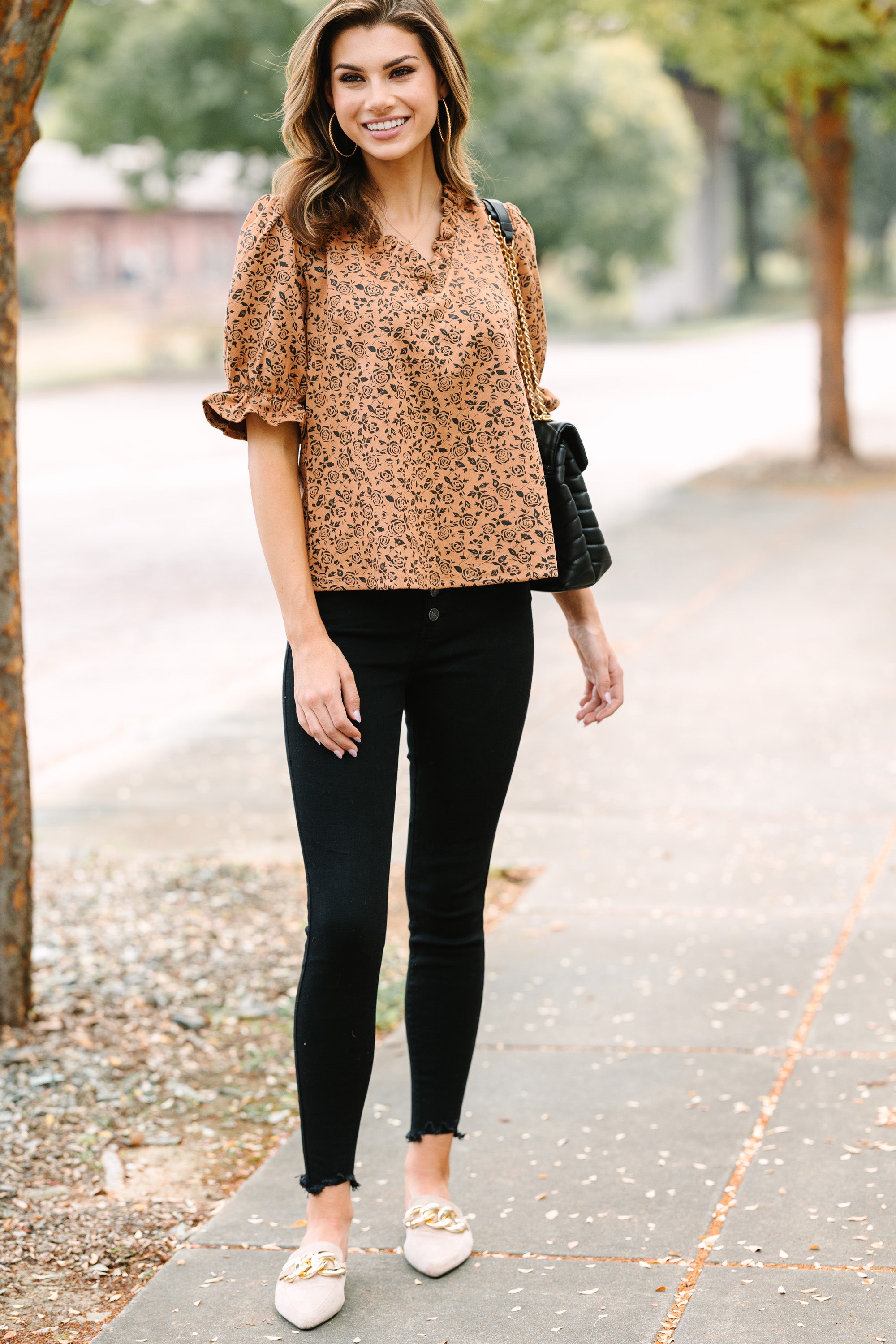 Camel Brown Faux Suede Blouse for Women - Elegant Long Sleeve Button Down Shirt for Office Work & Casual Outings