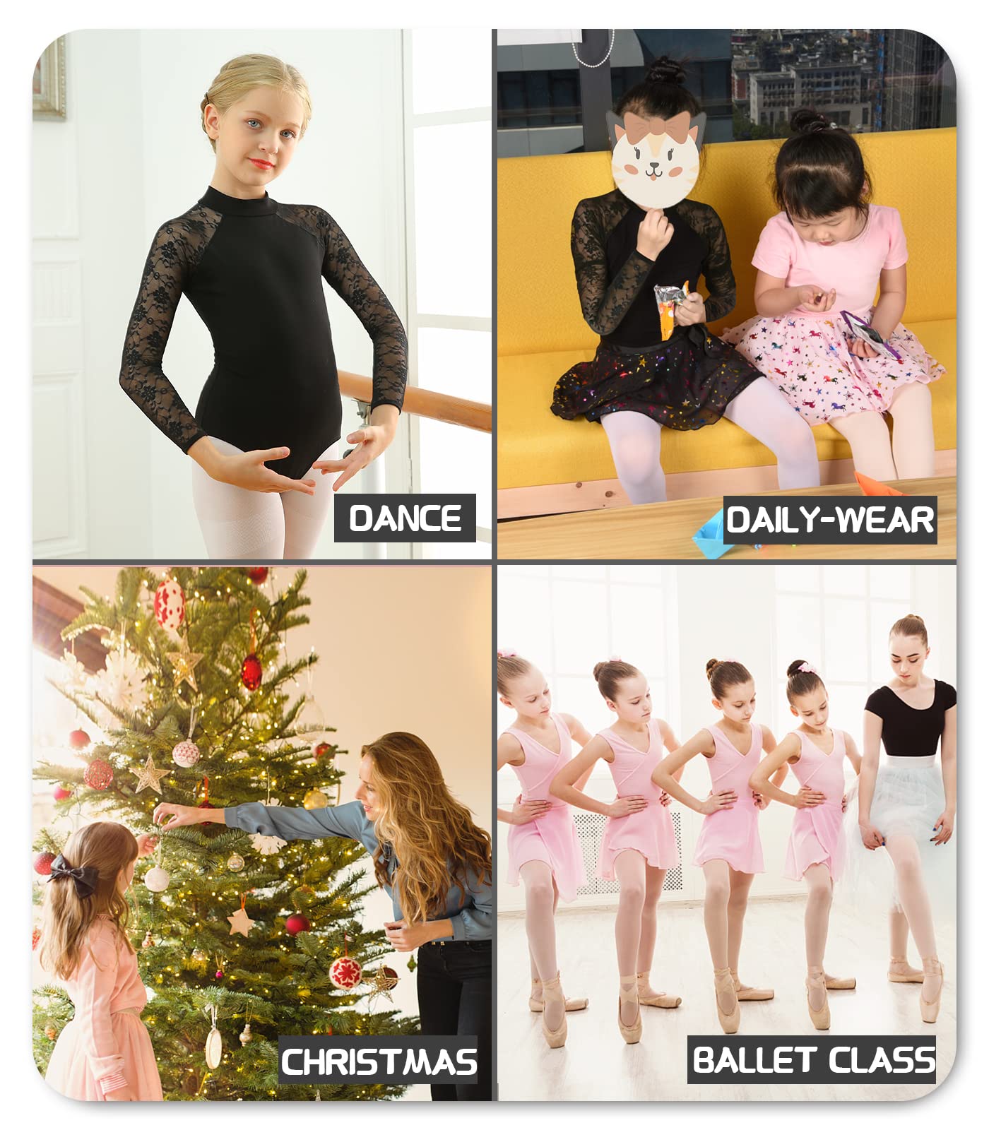 MOLLDAN Girls Dance Leotard with Lace Neck & Back Bow - Ballet Gymnastics Leotard Top for Kids, Water Drop Back Design - Perfect for Dance Recitals, Ballet Classes & Gymnastics Performances