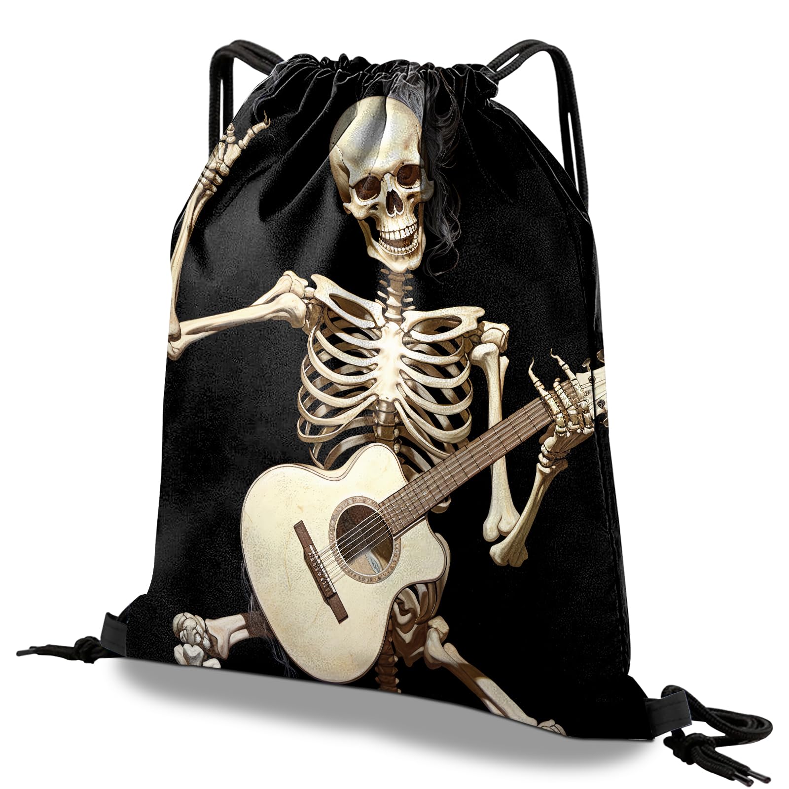Waterproof Drawstring Backpack - Lightweight Sports Gym Sackpack for Men & Women (13×17 Inches) - Perfect for Beach, Travel & Outdoor Activities - Skull Skeleton Design Aesthetic Backpack