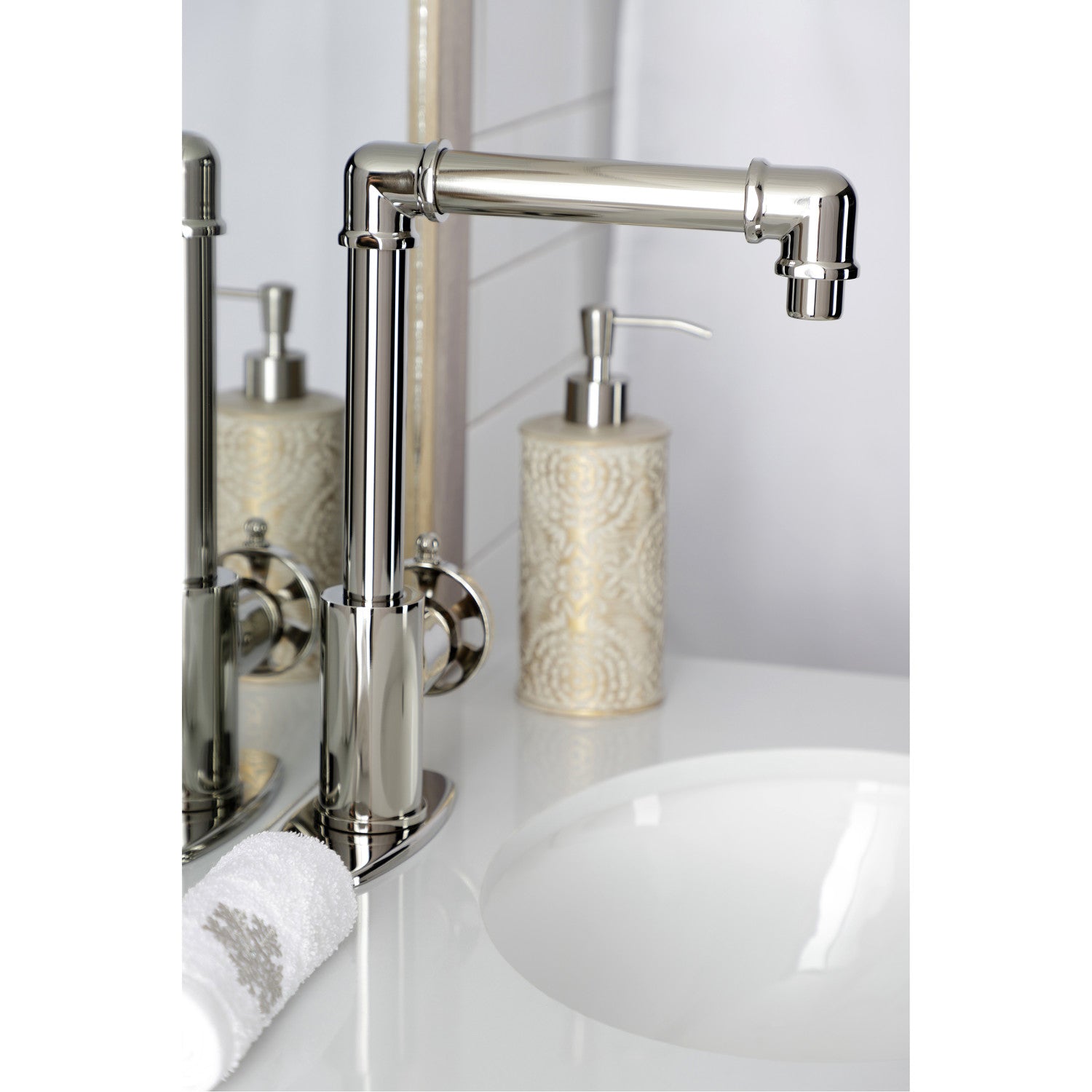 Belknap KSD144RXPN Single Handle Bathroom Sink Faucet with Deck Plate & Push Pop-Up Drain - Polished Nickel Finish for Modern Vanities & Powder Rooms