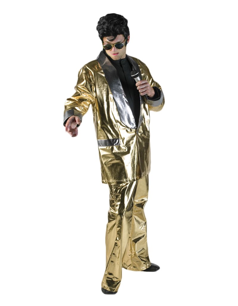 Elvis Presley Gold Jumpsuit Costume for Men - 70s Retro Stage Performance & Halloween Party Outfit
