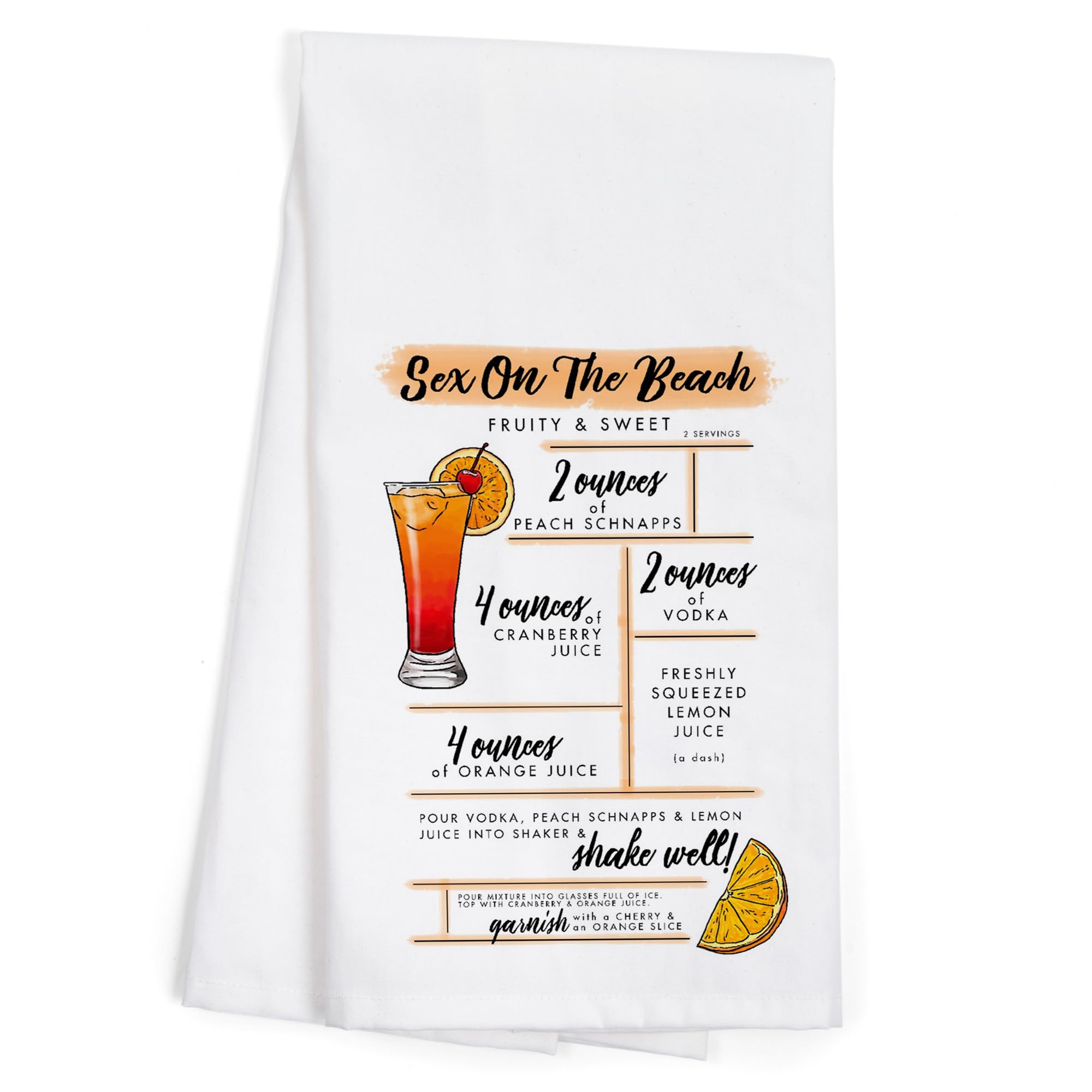Lantern Press Sex on The Beach Cocktail Recipe - 100% Cotton Tea Towel & Decorative Hand Towel for Kitchen, Bathroom & Home Decor | Perfect for Cocktail Parties, Bar Accessories & Coastal Themed Decor