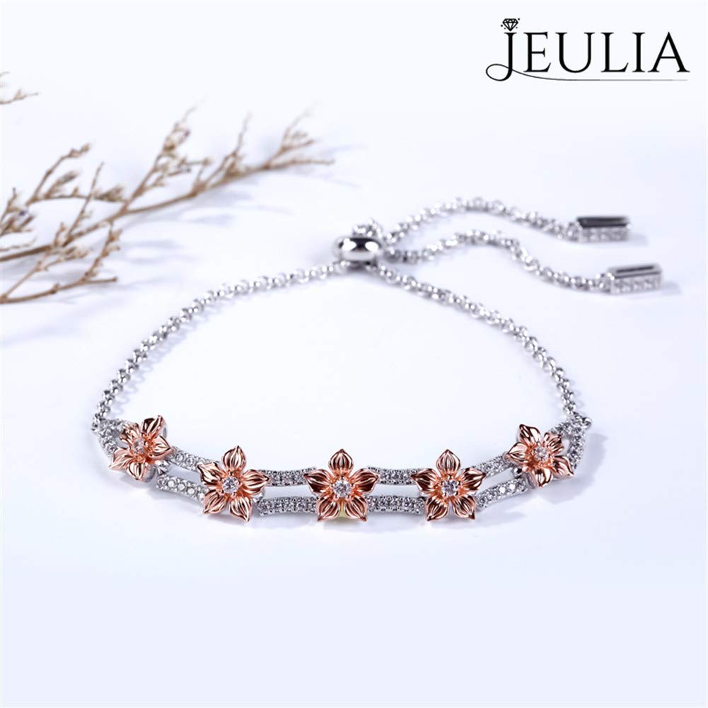 Jeulia Sterling Silver Cherry Blossom Bracelet for Women - Adjustable Boho Flower Bracelet with Gemstones, Perfect for Summer Weddings, Bridesmaid Gifts & Everyday Boho Jewelry | Ideal for Beach Weddings, Date Nights & Festival Outfits