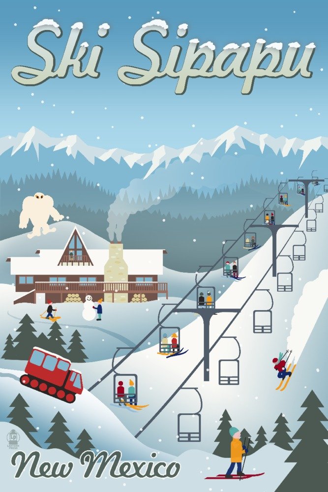 Vintage Sipapu New Mexico Ski Resort 24x36 Signed Art Print - Retro Wall Decor Poster for Home, Office & Cabin Decor - Perfect for Ski Enthusiasts & Mountain Lovers