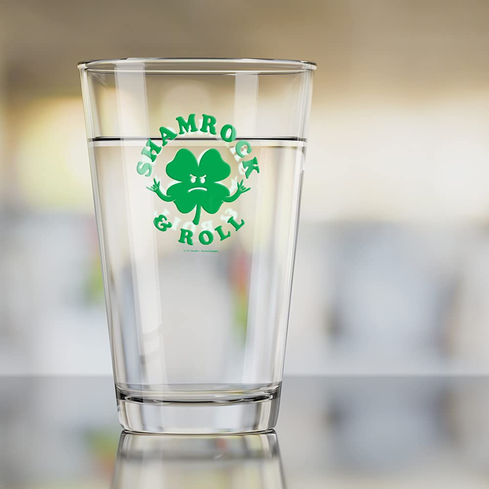 LOGOVISION Shamrock And Roll Irish Rock Funny Humor 16 oz Pint Glass - Tempered Drinking Glass with Printed Design, Perfect Fan Gift for St. Patrick's Day - Great for Cold Beer, Soda, Water at Parties & Pubs