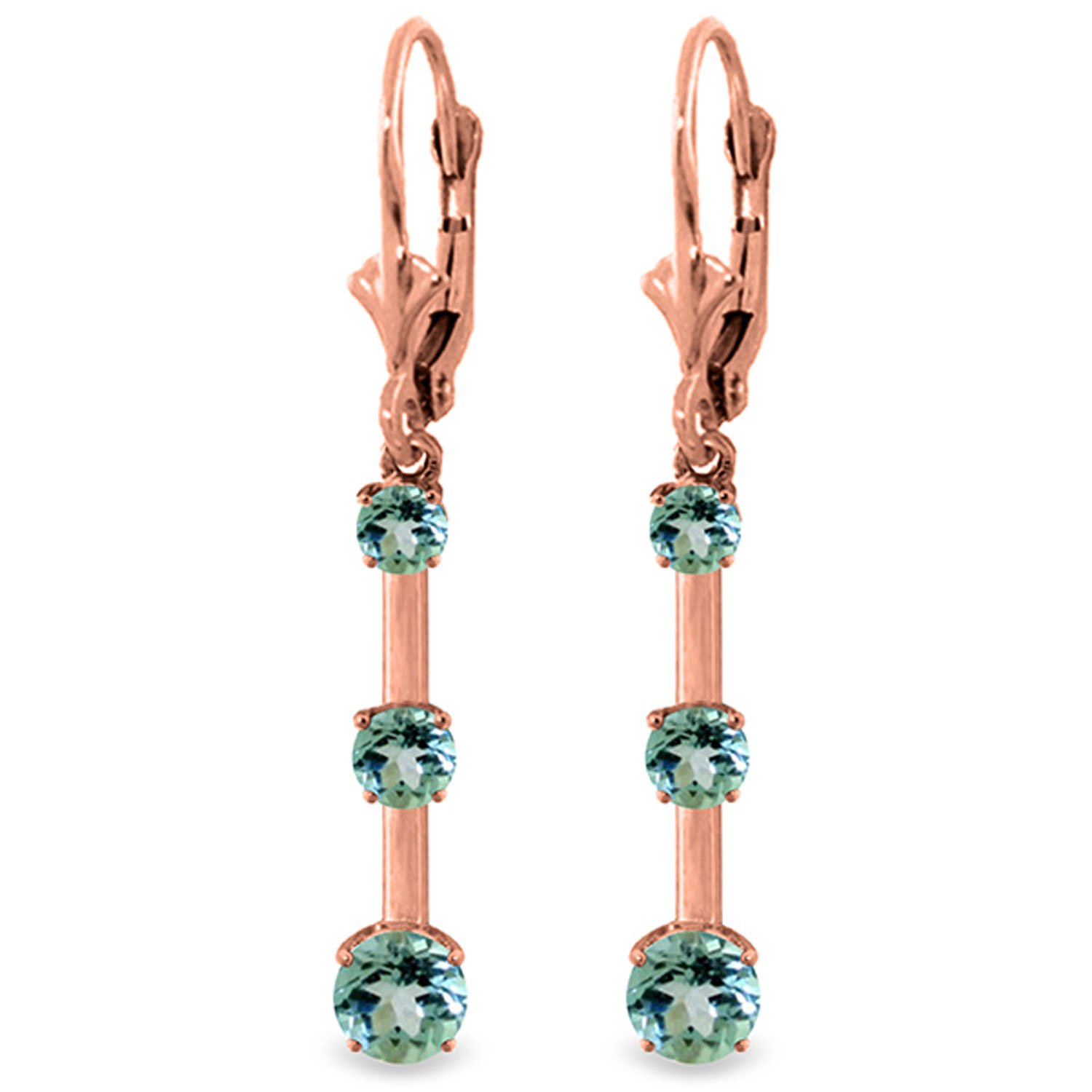 14K Rose Gold Blue Topaz Chandelier Earrings for Women - Elegant Dangling Jewelry for Parties, Weddings & Special Occasions
