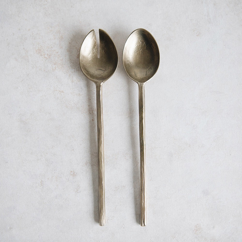 Rustic Brass Serving Utensil Set - 3-Piece Elegant Tableware for Dinner Parties, Buffets & Holiday Entertaining - Perfect for Hosting, Gifts & Kitchen Decor