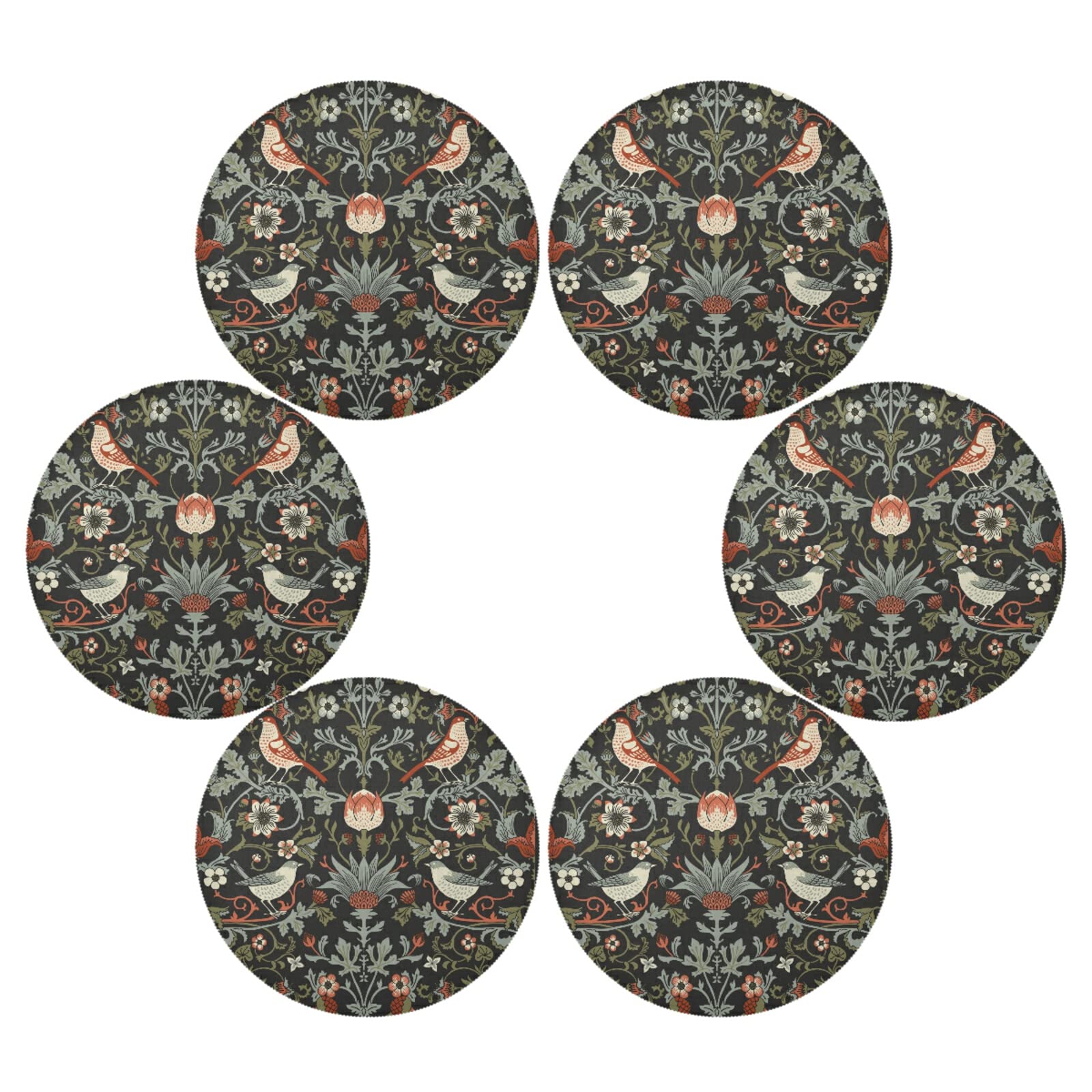 WIHVE Round Placemats Set of 6 - 15.4 Inch William Morris Vintage Floral Design Kitchen Table Mats - Perfect for Dining, Entertaining & Home Decor