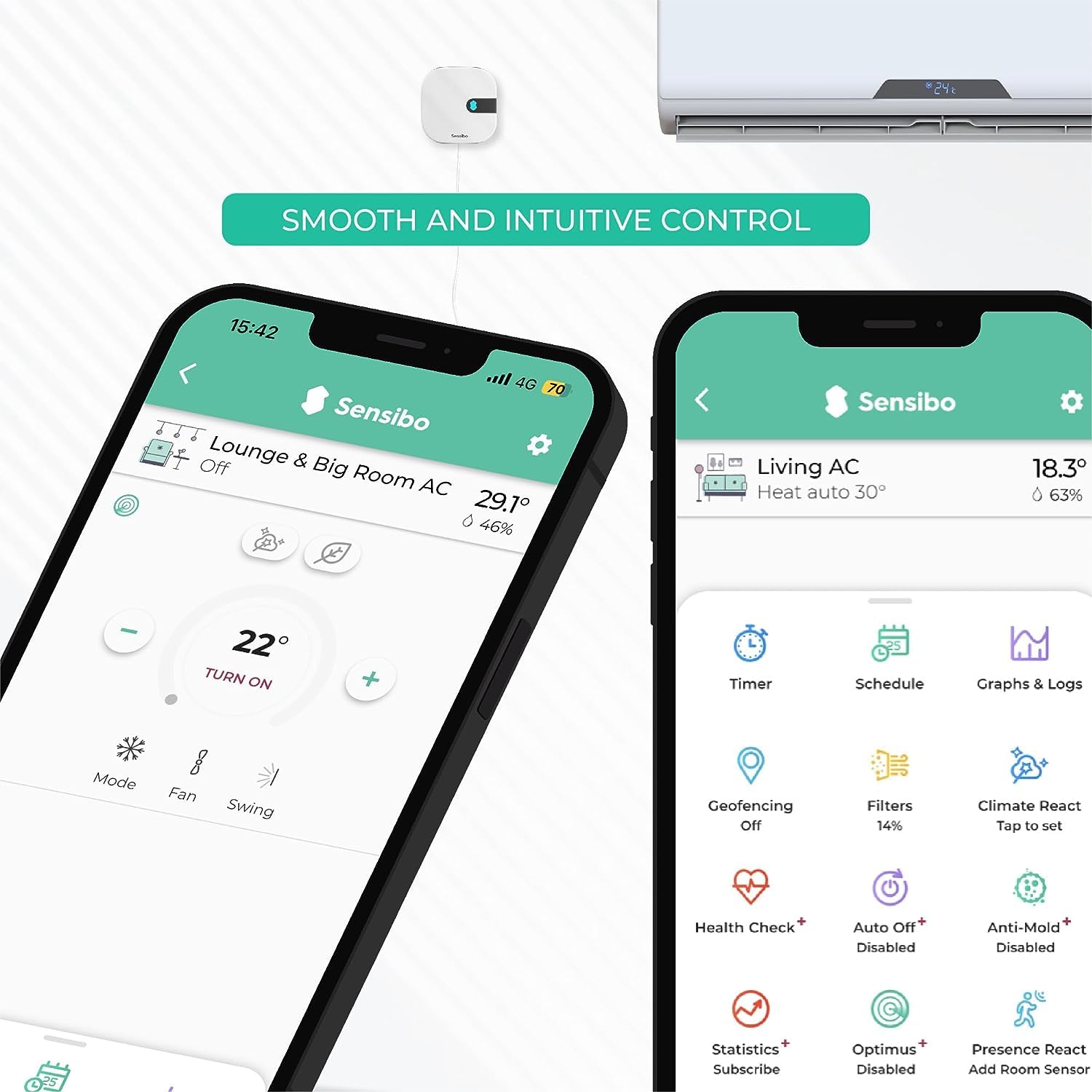 Sensibo Air Smart AC Controller - Apple HomeKit Certified, Works with Alexa & Google Assistant - Easy 60-Second Installation for Energy Savings & Comfort - Perfect for Smart Home, Bedroom & Office Climate Control