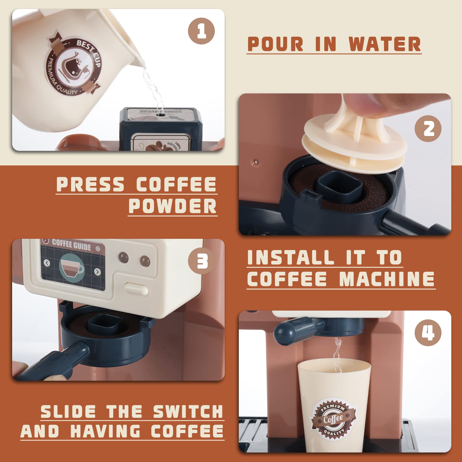 **Kids Pretend Play Coffee Maker Toy Set - Barista Playset for Boys & Girls - Fun Toy Coffee Shop with Realistic Sounds & Accessories - Perfect for Imaginative Play & Role-Playing Games**
