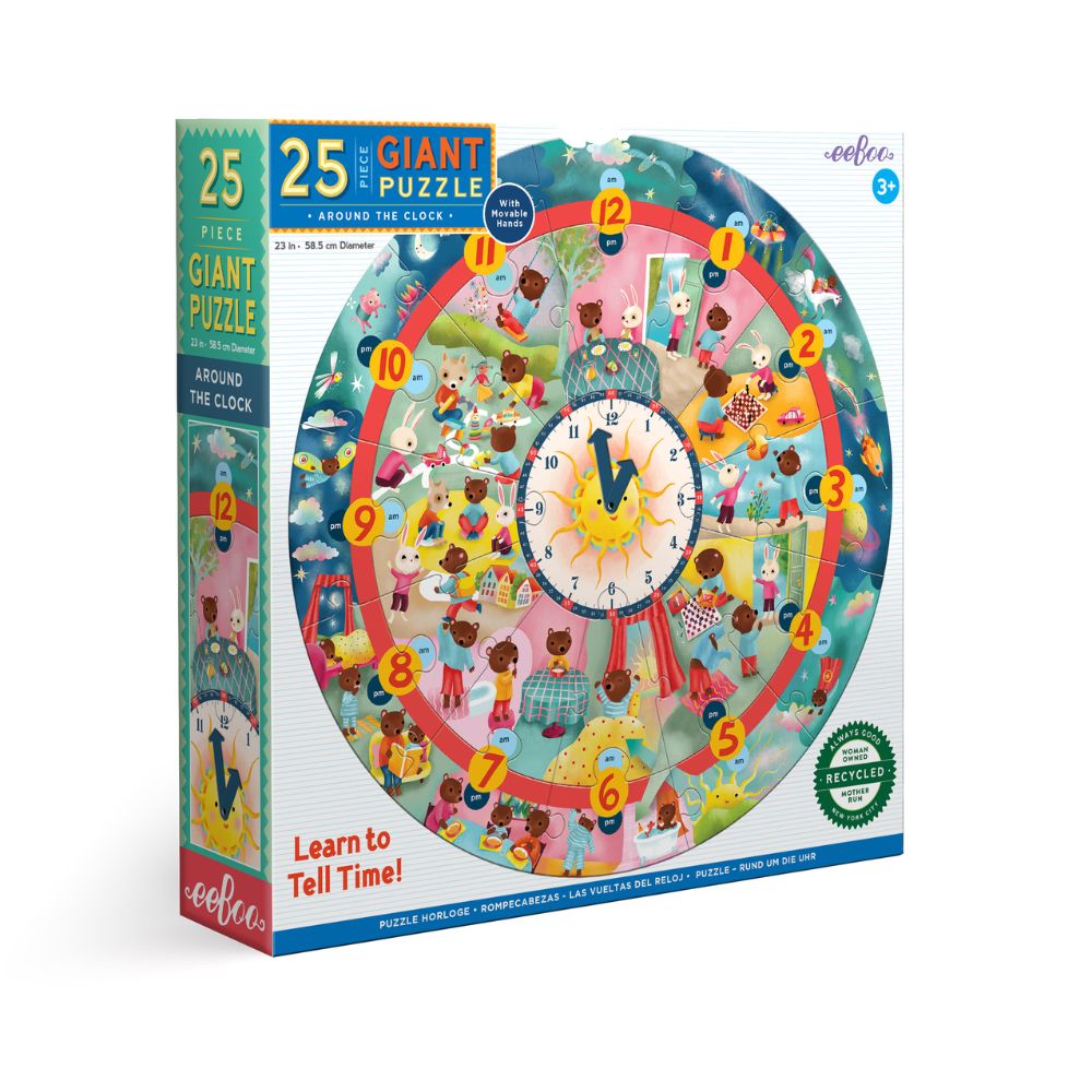 eeBoo Giant Around the Clock 25-Piece Jigsaw Puzzle - Educational Toy for Kids Learning Time & Daily Routines