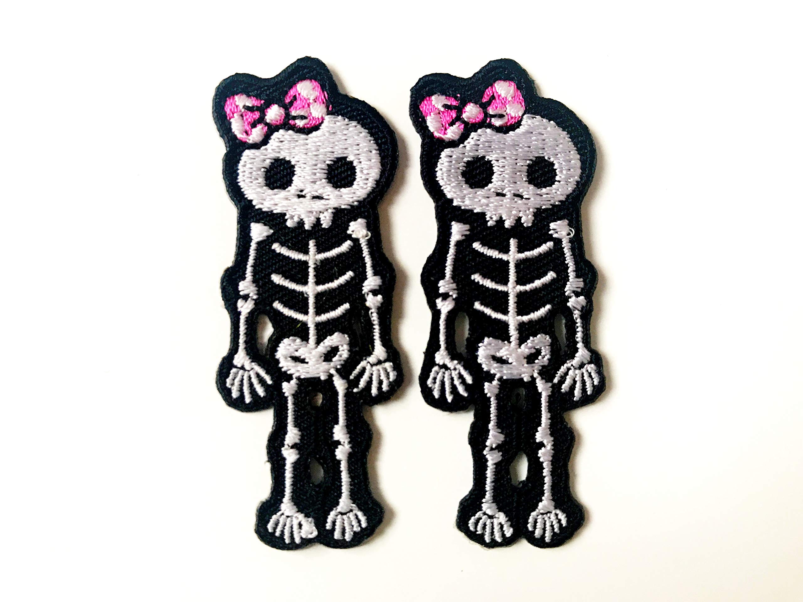2-Piece Mini Cute Skeleton Skull Bones Iron-On Patch Set - Halloween Ghost Jacket & T-Shirt Embroidered Applique Badges for DIY Clothing & Costume Decor - Perfect for Halloween Parties, Cosplay & DIY Crafts