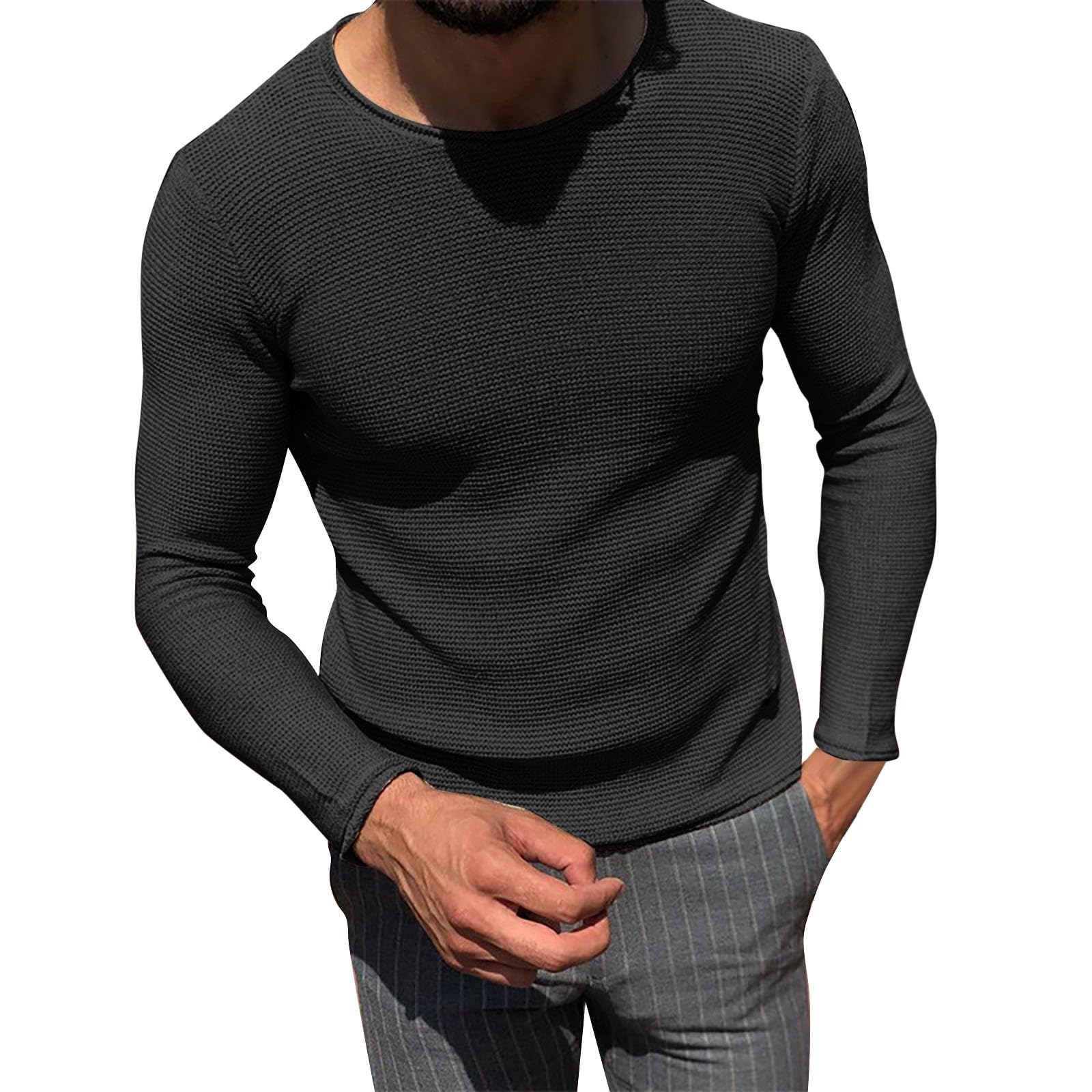 Men's Thermal Long Sleeve Shirt - Waffle Knit Crewneck Slim Fit Base Layer - Stretchy Pullover T-Shirt & Sweater for Winter, Outdoor Activities & Casual Wear