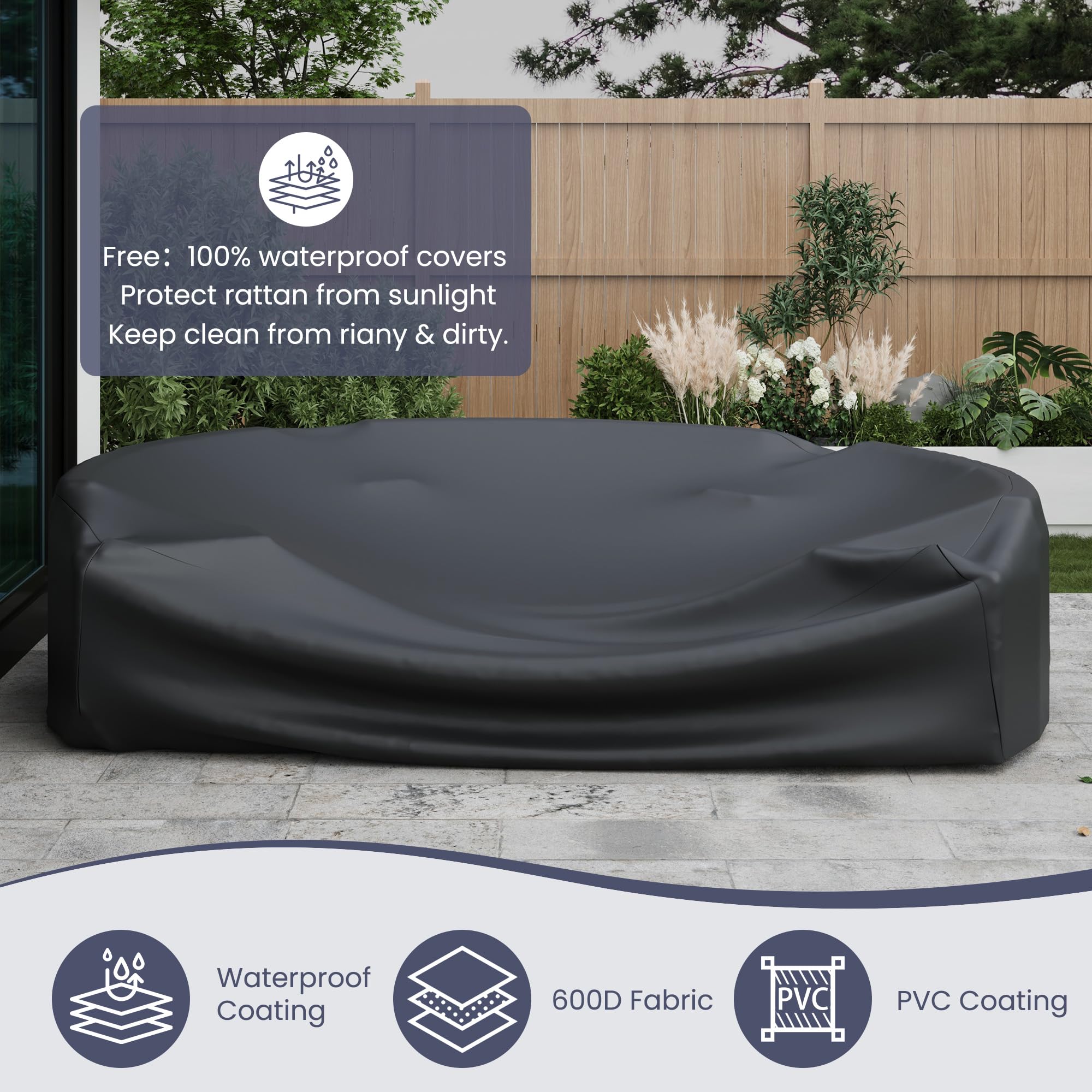 UDPATIO 11-Piece Fully Assembled Outdoor Sectional Sofa Set - Half Moon Curved Modular Wicker Furniture with Round Coffee Table & Waterproof Cover - Heavy Duty Patio Furniture for Porch, Backyard, Garden (Grey) | Perfect for Outdoor Entertaining, Poolside Relaxation & Family Gatherings