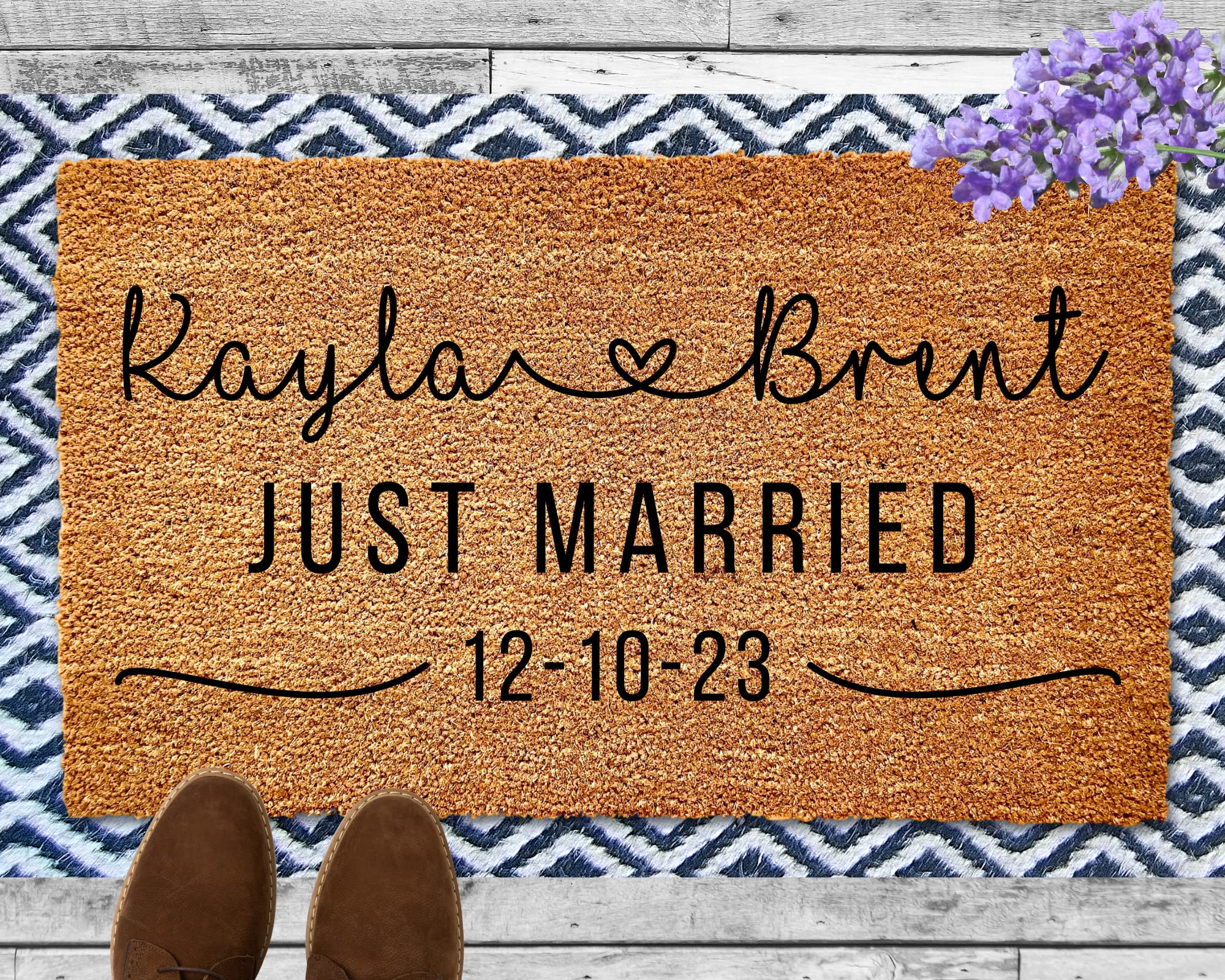 Custom Personalized Just Married Door Mat - 18x12 Inch Non-Slip Outdoor Welcome Mat - Newlywed Wedding Gift & Home Decor for Front Porch, Entryway, and Housewarming