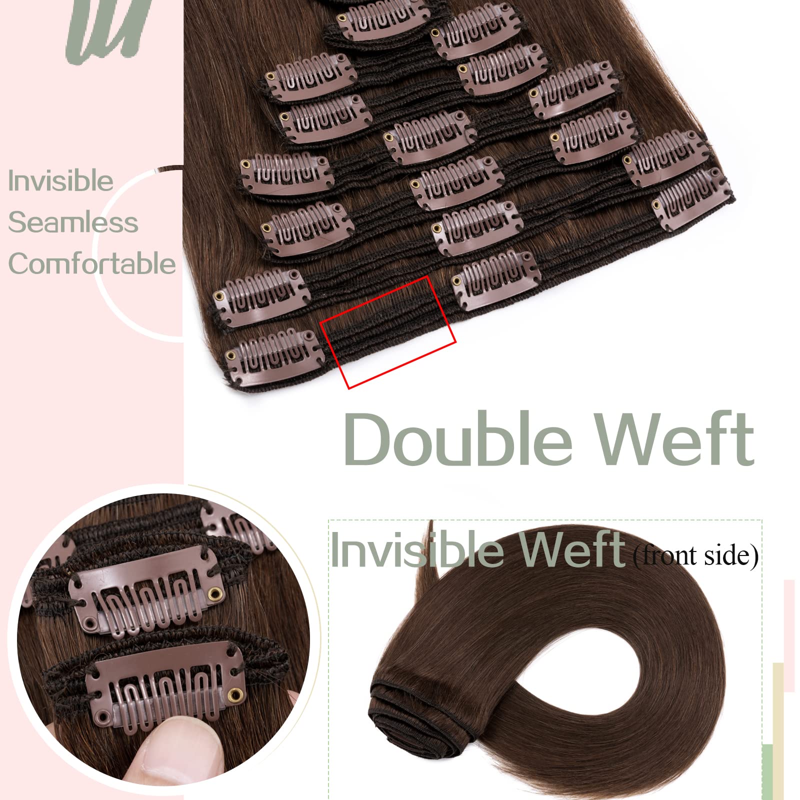 S-noilite 100% Remy Human Hair Clip-in Extensions - 8 Pieces, 18 Clips, 20 Inch, 150g, Medium Brown (#4) - Thick Double Weft for Full Head Coverage - Straight & Silky Hair Extensions for Daily Styling, Parties & Special Occasions