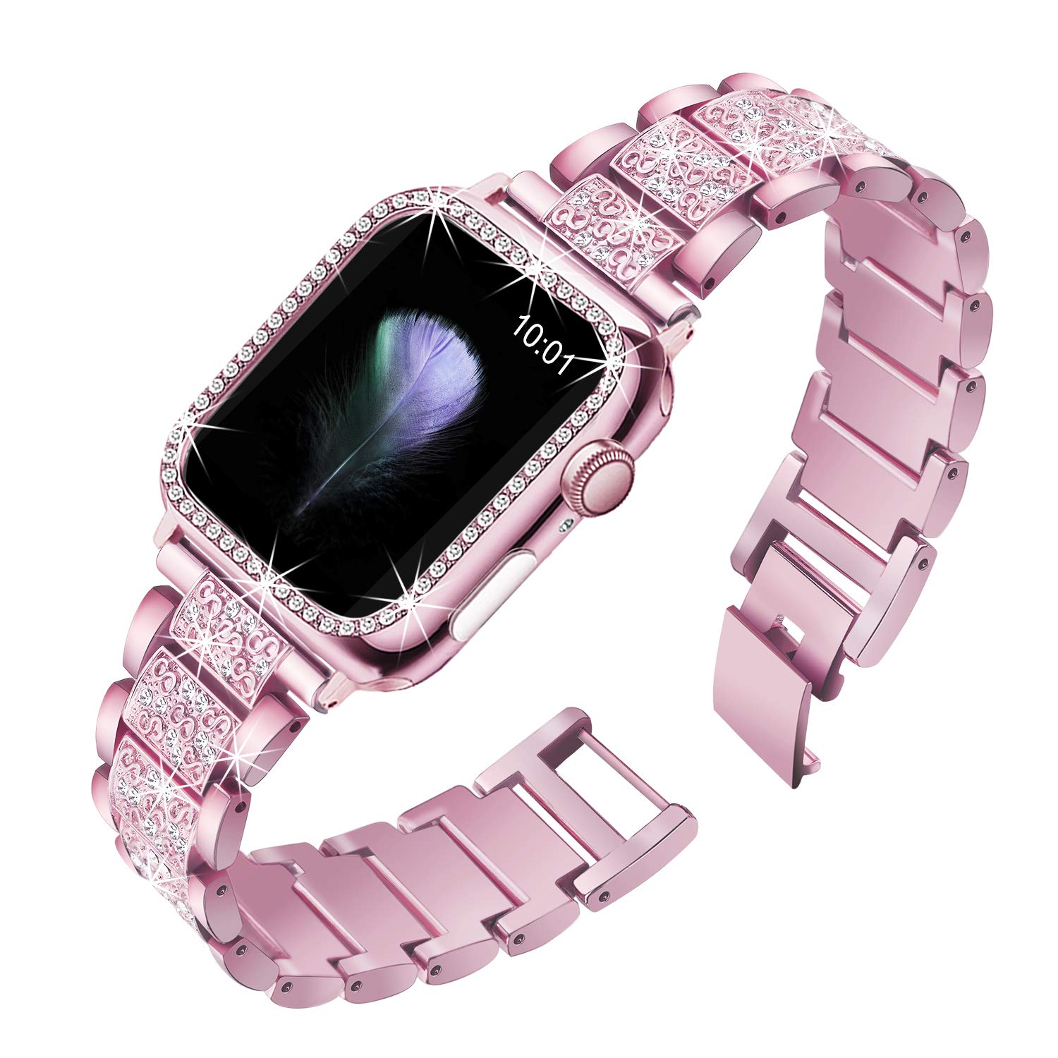 Mesime 2 Pack Apple Watch Band with Screen Protector Case - Compatible with iWatch Series 10/9/8/7/6/5/4/3/2/1/SE (46mm 45mm 44mm 42mm 41mm 40mm 38mm) - Jewelry Replacement Bands for Women - Perfect for Workout, Running & Daily Wear