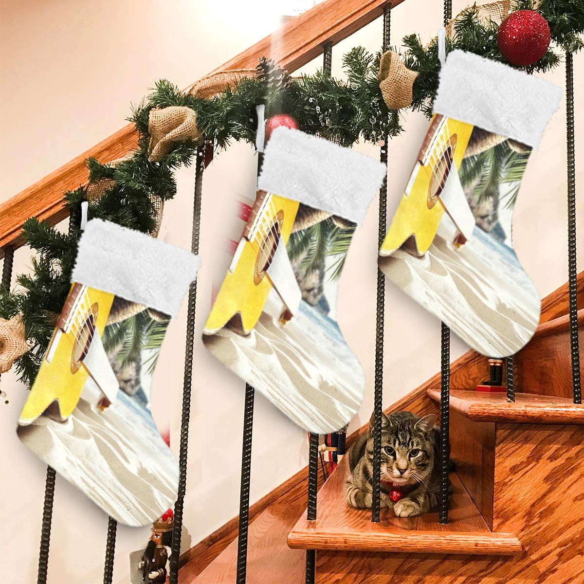 17.7 Inch Classic Velvet Plush Santa Christmas Stocking - Hanging Decorations for Fireplace, Bed, Stairs & Xmas Tree | Holiday Party Accessory Gift Bag | Perfect for Christmas Decor, Stocking Stuffers & Festive Home Décor