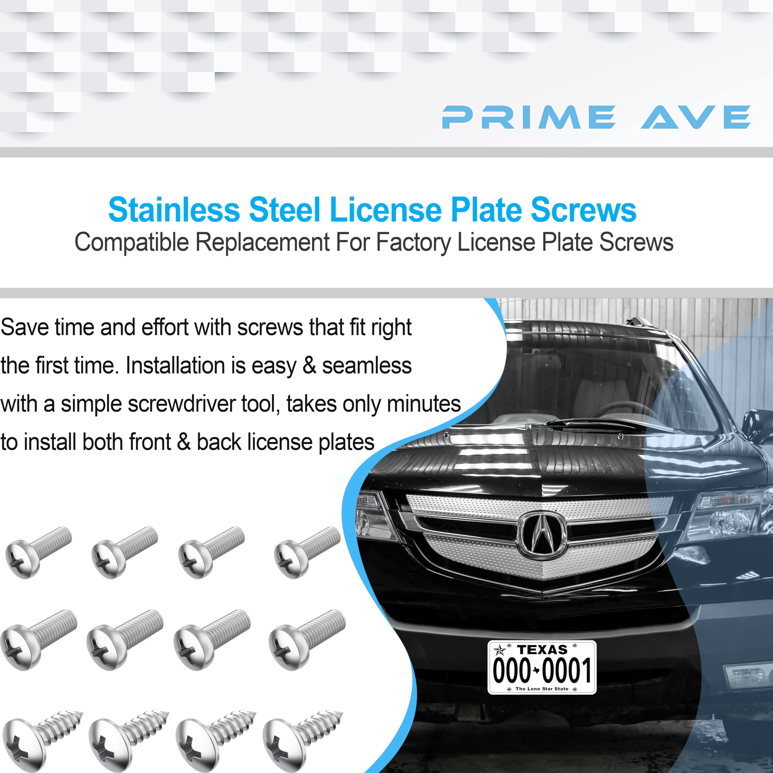 Rust-Proof Stainless Steel License Plate Screws for Cars - Universal Fit for Honda, Acura & Most Vehicles - Secure Front/Rear Plates, Frames & Covers - Perfect for Daily Driving & Car Shows