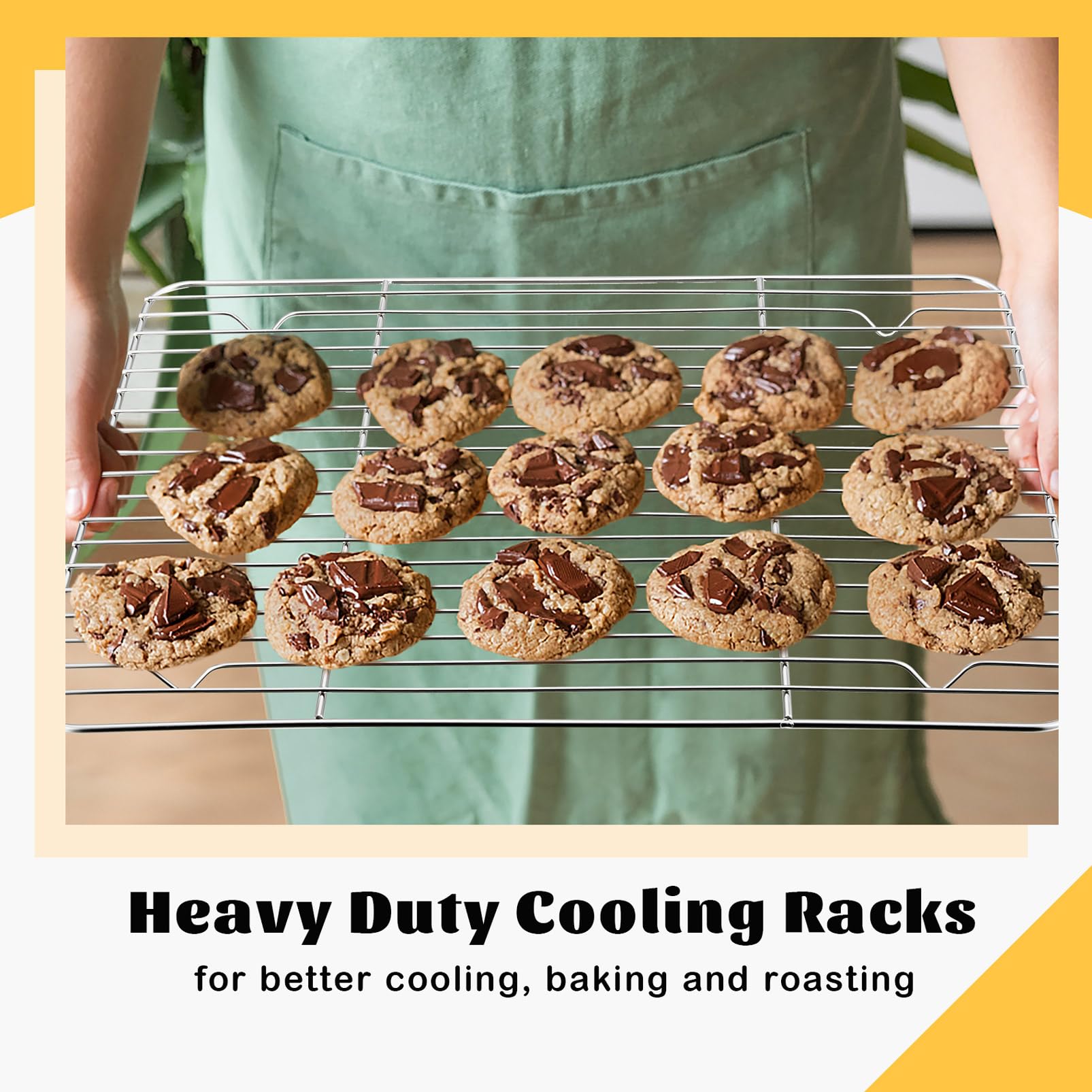 P&P CHEF 4-Piece Stainless Steel Baking Cooling Rack Set - 15.3 Inch Oven-Safe Wire Racks for Cooking, Roasting & Cooling - Dishwasher Safe & Healthy for Baking Cookies, Cakes & Breads - Perfect for Home Bakers & Professional Kitchens